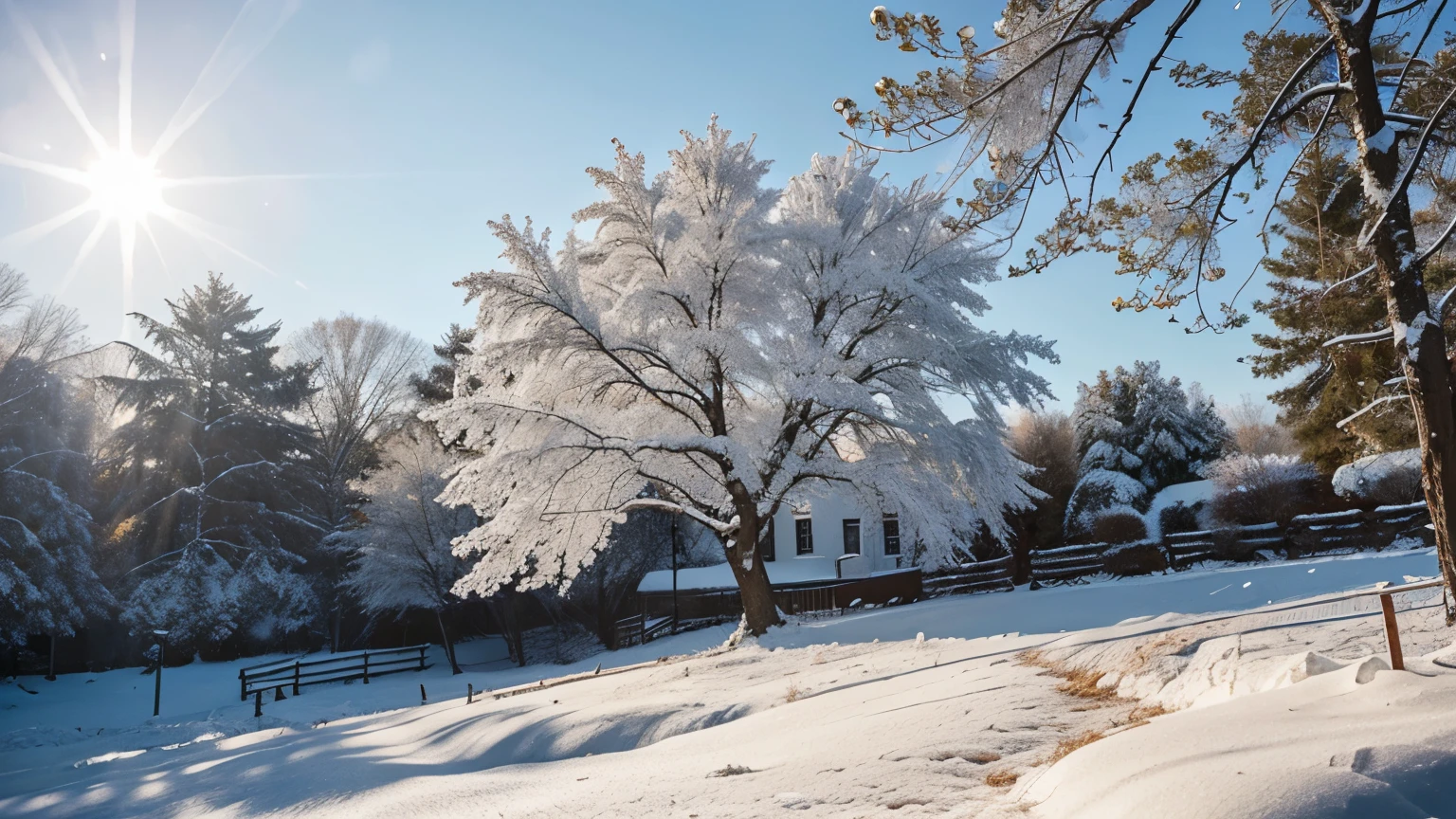 frosty sunny morning the fluffy tree is covered with frost,snow,ice