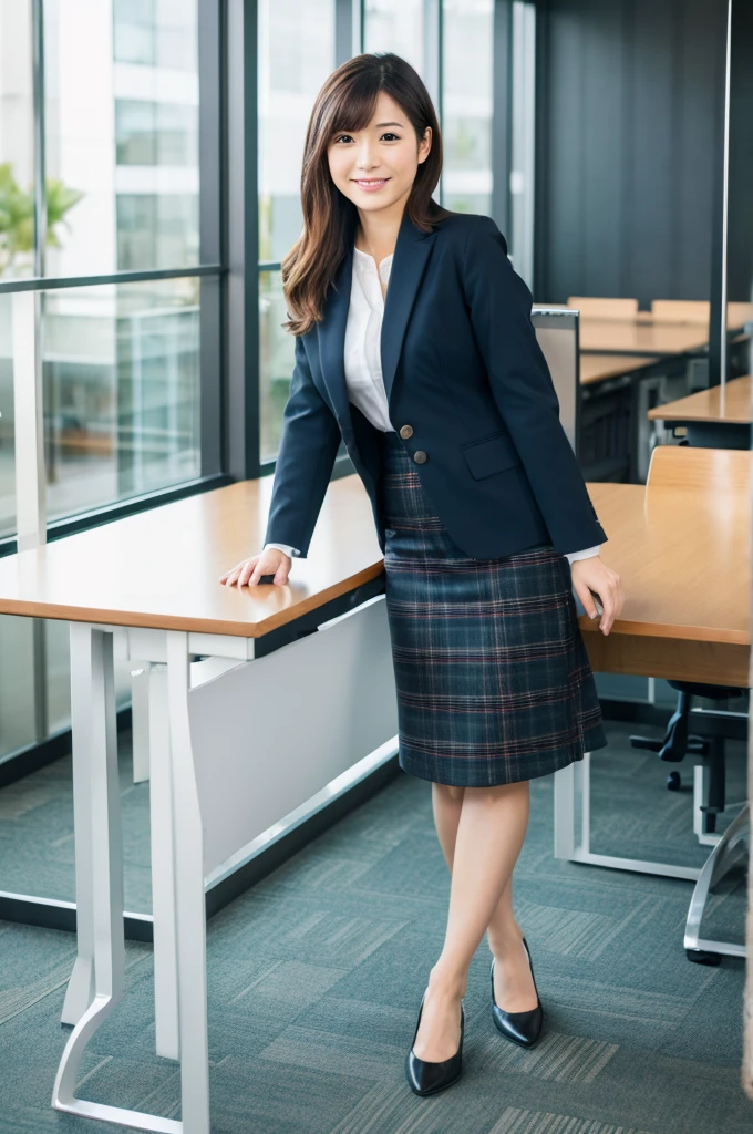 Pure Japanese, Career woman,Perfect Face, no shoes, officeカジュアル, Full body images, office,skirt