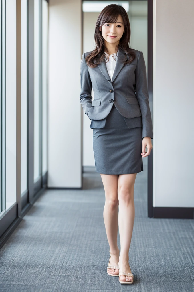A pure Japanese man without shoes, Career woman,Perfect Face, officeカジュアル, Full body images, office,skirt