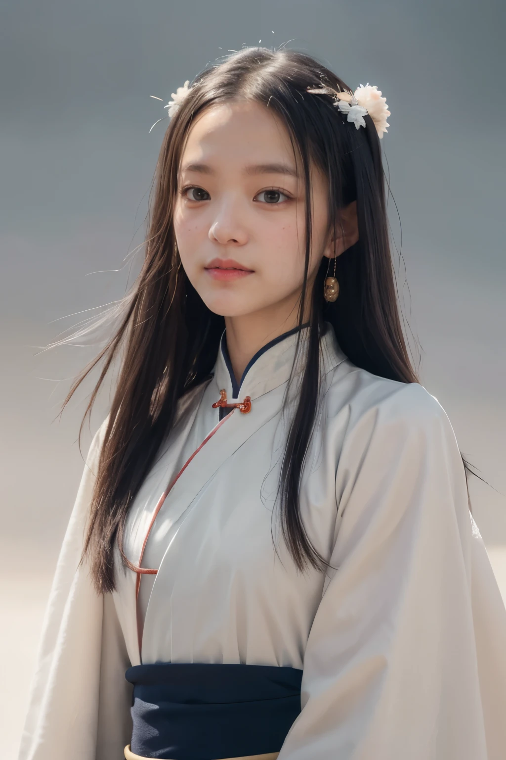 (Masterpiece, High Quality, best quality), ((Wuxia World, Xiu Sian, China Wuxia,)), (1 single girl), (gentle eyes), (Hanfu, beam of light), (hairpin, long black hair), (Hanfu), light pink lips, (young), earring, white skin, (clear facial features, Fine texture, Beautiful face, Highlight page, above waist level), white background, stand, Slim shape, 8k uh, SLR, soft light, High quality, high resolution, (Very detailed CG unity 8k wallpaper.)