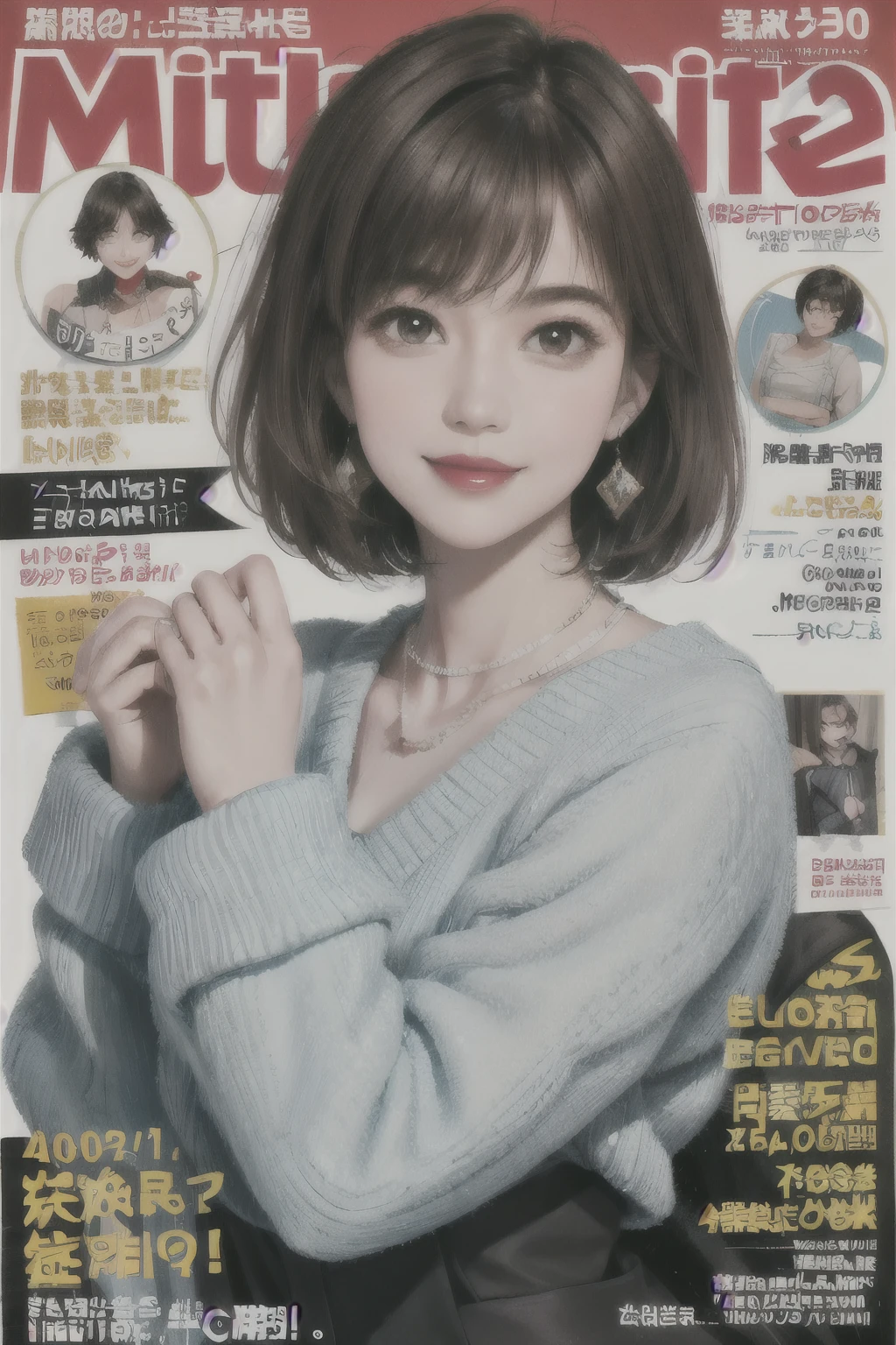 233 20-year-old female, short hair, Magazine Cover, A kind smile, lipstick