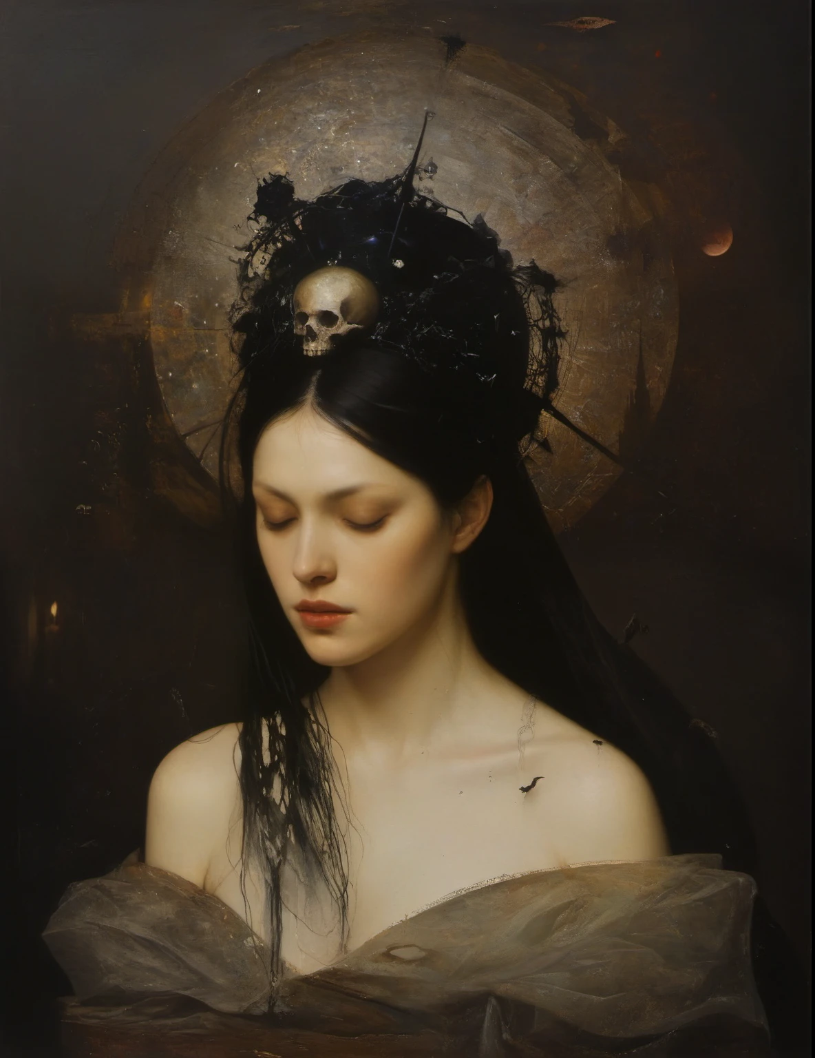 James Gurney, Surrealist art , dream-like, Mysterious, Provocative, symbolic, Complex, detailed,, (Gothic but very beautiful:1.4), (masterpiece, highest quality:1.4) , Nicola Samori Style, horoscope