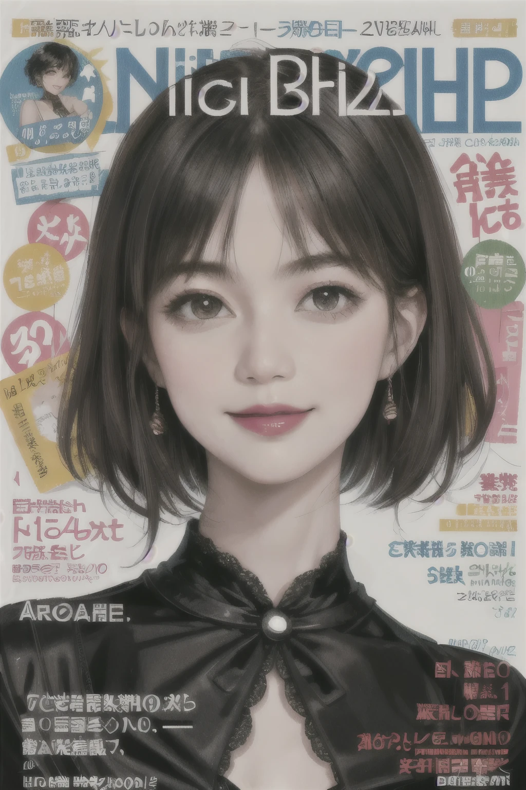 233 20-year-old female, short hair, Magazine Cover, A kind smile, lipstick
