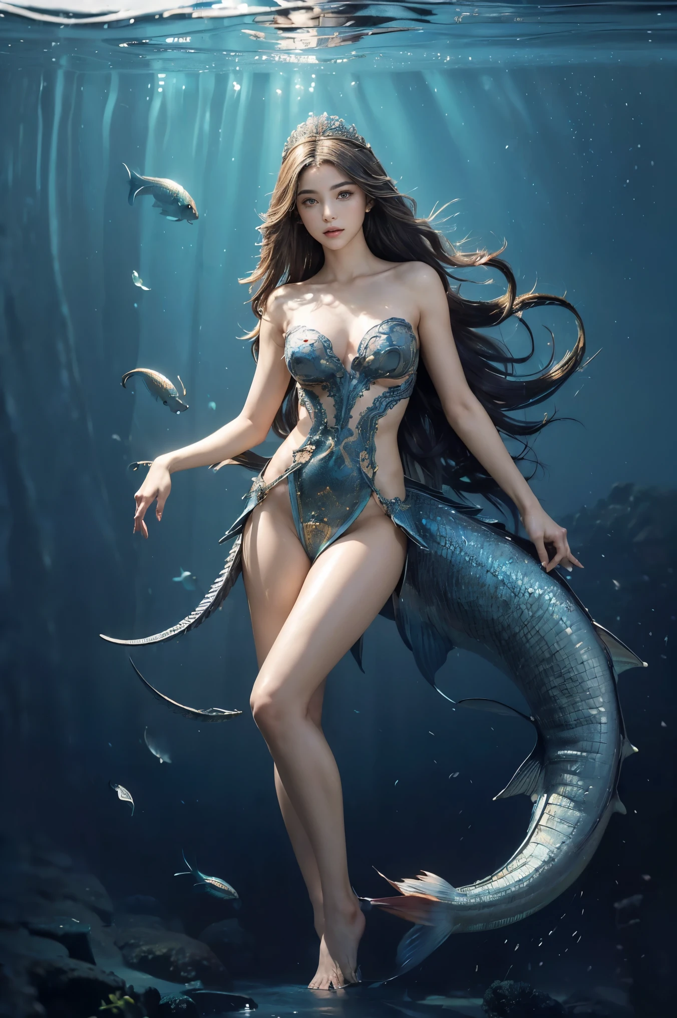 (best quality,4k,8k,highres,masterpiece:1.2),ultra-detailed,physically-based rendering,extremely detailed eyes,fantasy illustrations,sexy octopus woman hybrid,beautiful detailed lips,unique and exotic beauty,glossy smooth skin,curved tentacles flowing gracefully,humanoid figure with octopus features,sultry atmosphere,shimmering underwater lighting,vivid colors,alluring gaze,poised and confident posture,mysterious sea creature emerging from the depths,underwater surrealism,fantastical marine world,subtle surreal elements,breathtaking beauty,ethereal and seductive presence,playful and teasing expression