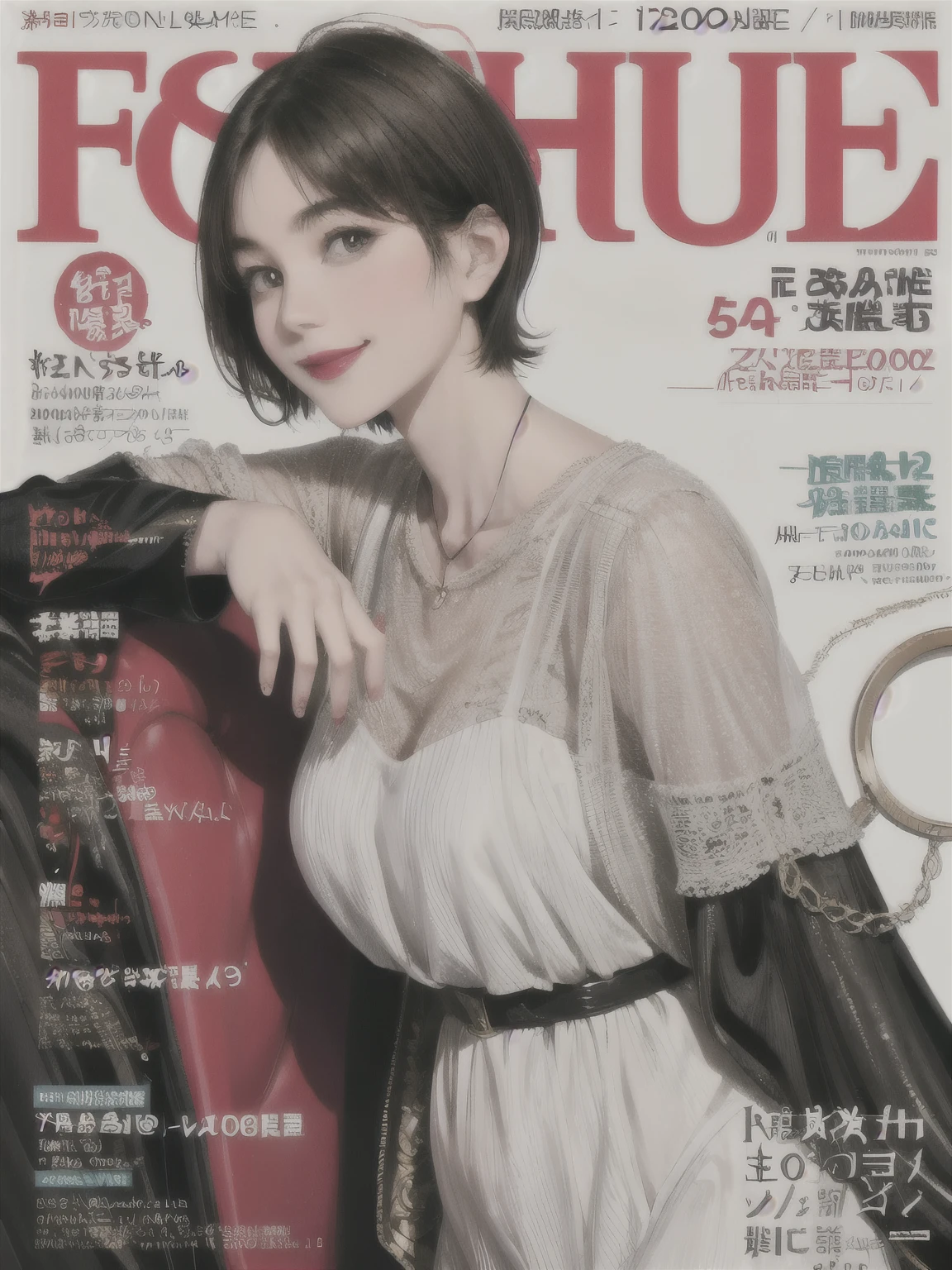 233 20-year-old female, short hair, Magazine Cover, A kind smile, lipstick