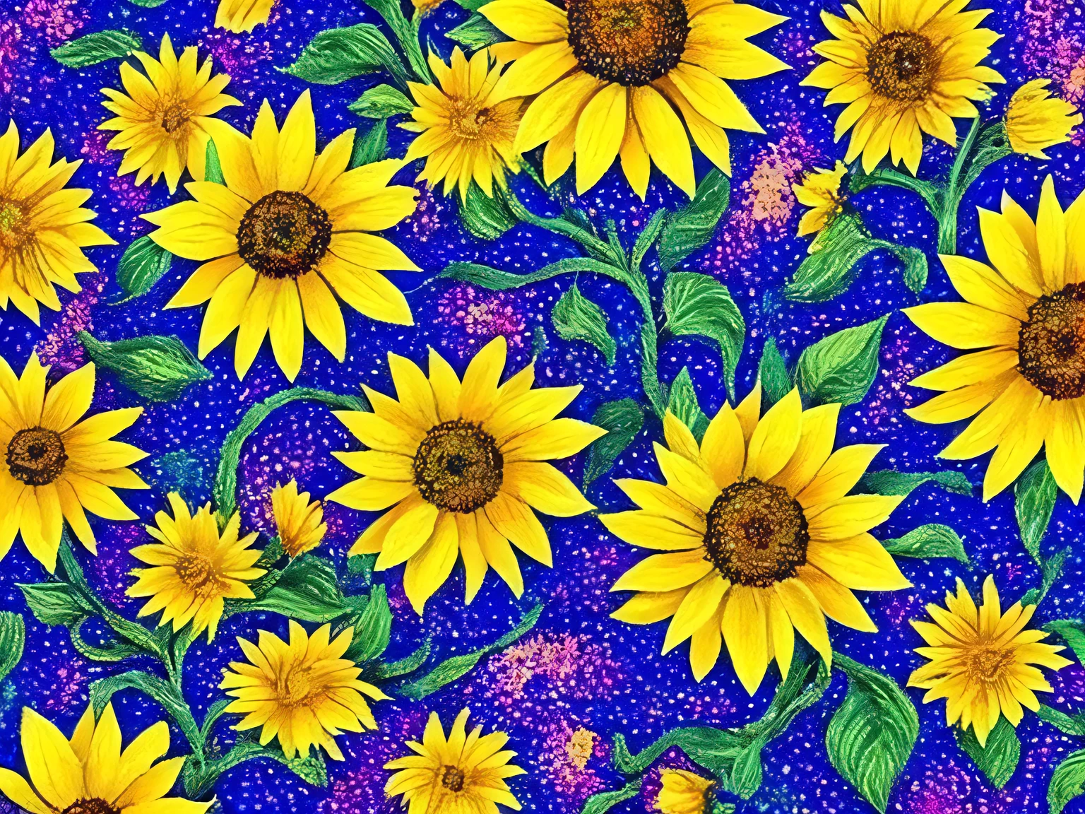 Pointillism, Impressionism, Surrealism, sunflower, flower pattern