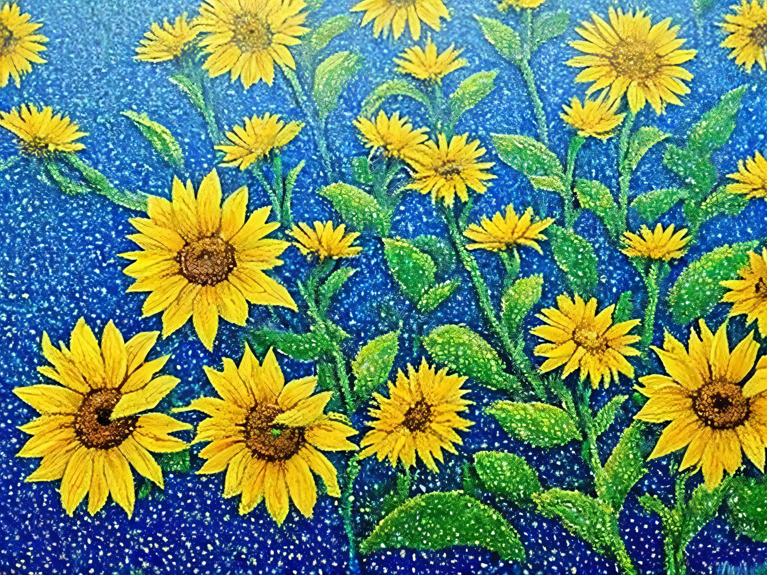 Pointillism, Impressionism, Surrealism, sunflower, flower pattern