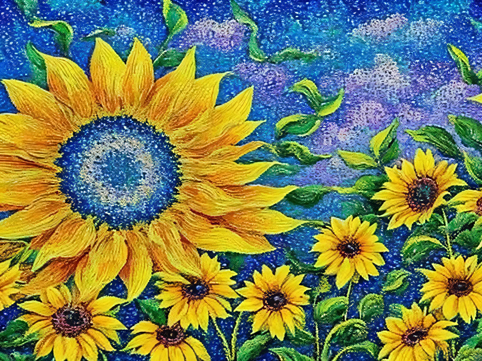 Pointillism, Impressionism, Surrealism, sunflower, flower pattern