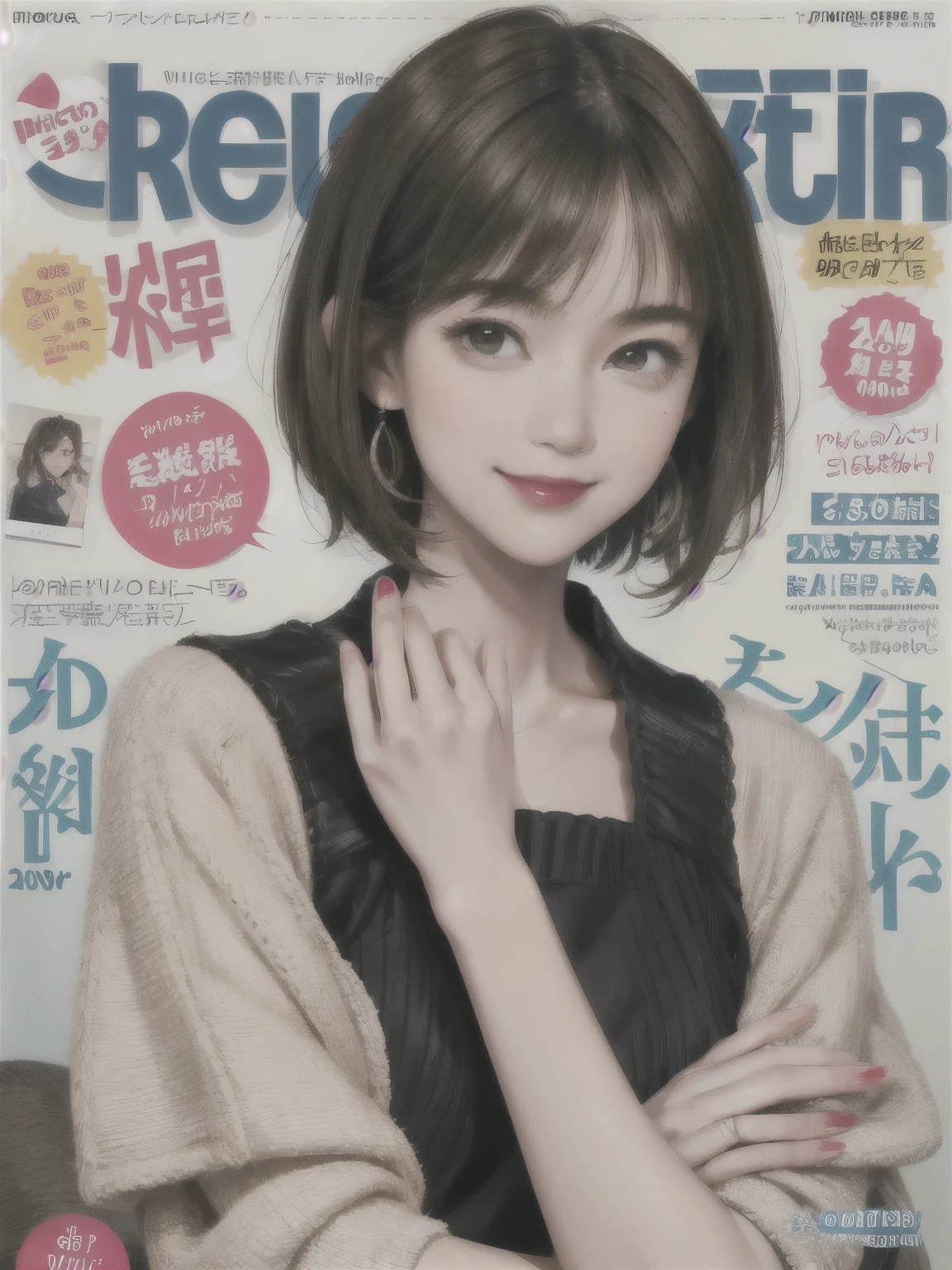233 20-year-old female, short hair, Magazine Cover, A kind smile, lipstick