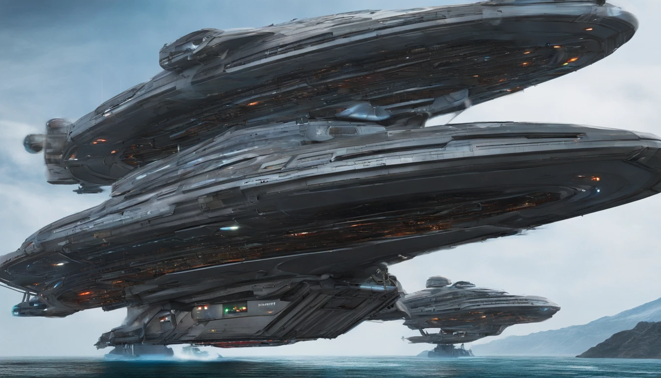Make a realistic starship out of something resembling (((a humongous steely blue freighter))), that is (((244' long, 72 ft high, & 96 ft wide))) as the base. The bridge is a (((humongous 1960s Shelby Mustang is 45° angle from the front of the 72 ft long, 48 ft wide, & 24 ft high))). Now make 2 nacels, that resemble (((2 Nine Volt batteries))), that are 96' long and tubular, and 90° angle above the back of the ship. There's a mid section made,of very large circular metallic green storage container. This (((ship is orbiting Saturn-Earth-esque& is near one of the planet's Rings))). There's a nebula nearby, & a few ships too. There's are millions of stars, in the background.(((This ship doesn't look like anything, from the Star Trek Franchise))).