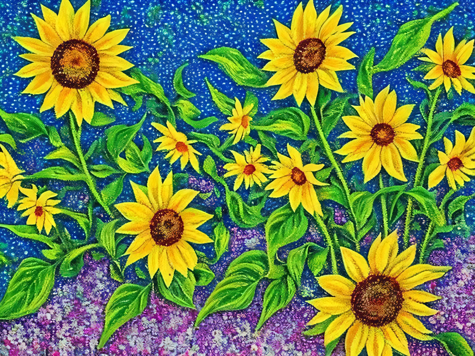 Pointillism, Impressionism, Surrealism, sunflower, flower pattern