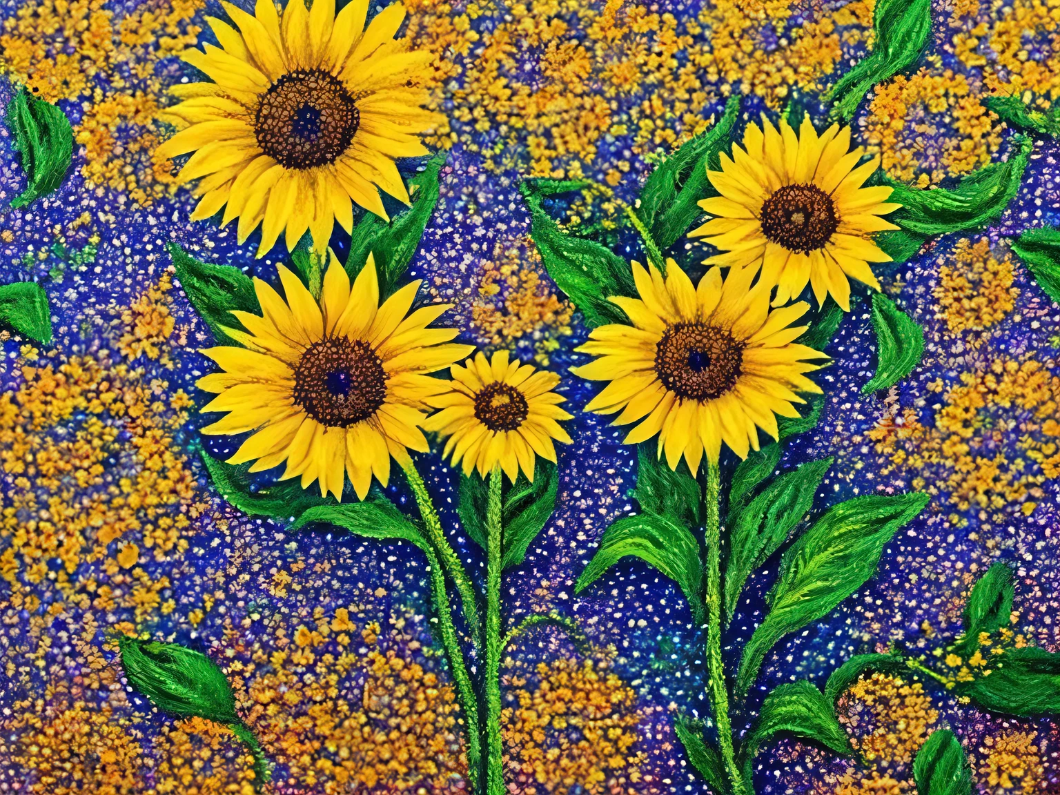 Pointillism, Impressionism, Surrealism, sunflower, flower pattern