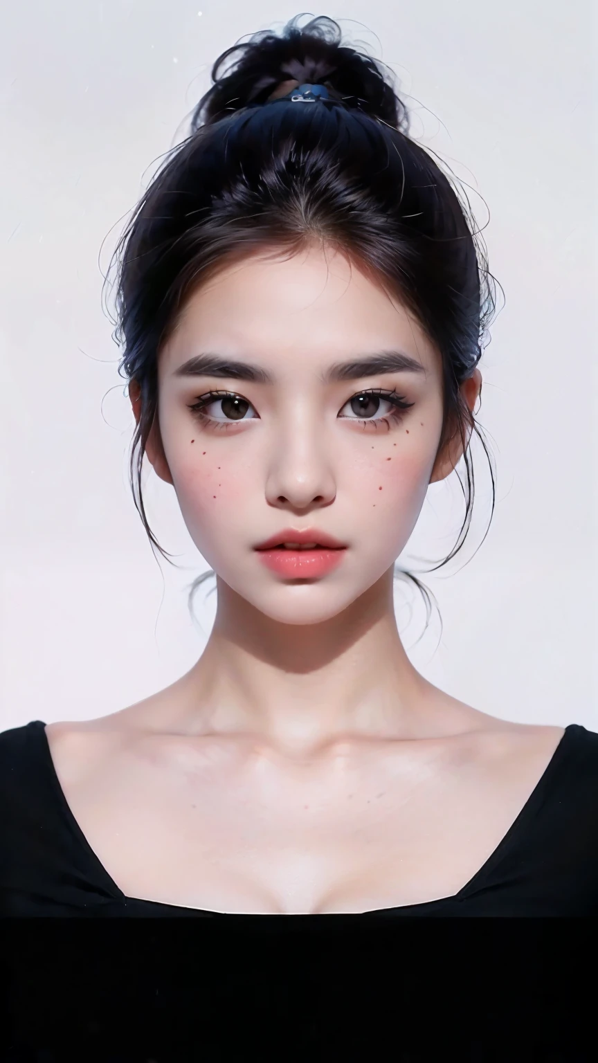 A woman wearing a black top and black top is posing for a photo, korean symmetrical face, Mulher sul-korean bonita, 젊고 사랑스러운 korean 얼굴, Korean facial features, Jenny Blackpink, mulher korean jovem bonita, beautiful aesthetic face, Southeast Asian with a round face, beautiful and delicate face, linda mulher korean jovem, Mulher korean, asian face,  korean