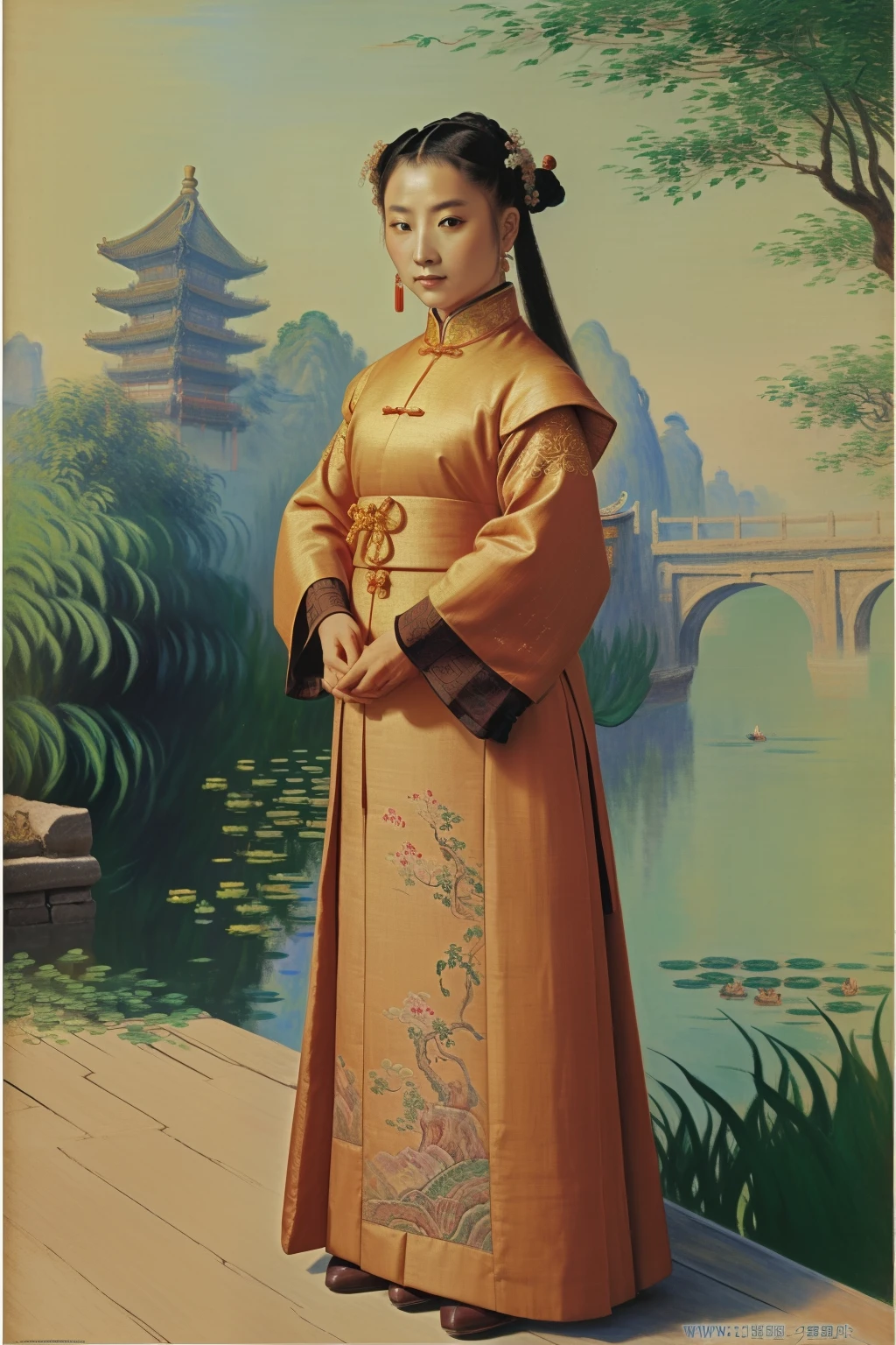 China, 1510. A ((((49-year-old)) Tan Yunxian)), ((((chinese clothings from the 1510s)))), ((hairstyle of the 1510s)), ((colorful, Monet))