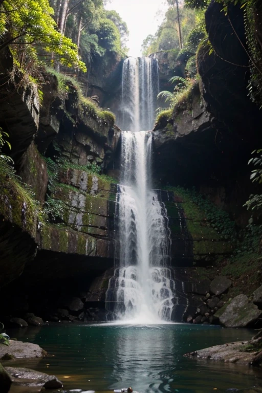 bela cachoeira na floresta em lindo dia