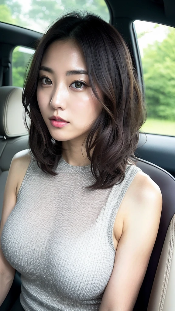 future、beautiful eyes、 ((best quality)), Idol carving、 Clear outline, Beautiful face woman, (((A girl,Solitary))), ((beautiful eyes)), Sexy,Focus on the eyes、Bob Hairstyle、Anatomically correct body,Sexy的女孩, Albedo and specular reflectograms、Accurate simulation of lightweight material interactions、Tight clothing、lipstick、Moon surface、Sexy背心,Jersey、Lower Body,(large breasts:1.2),Sitting in the car