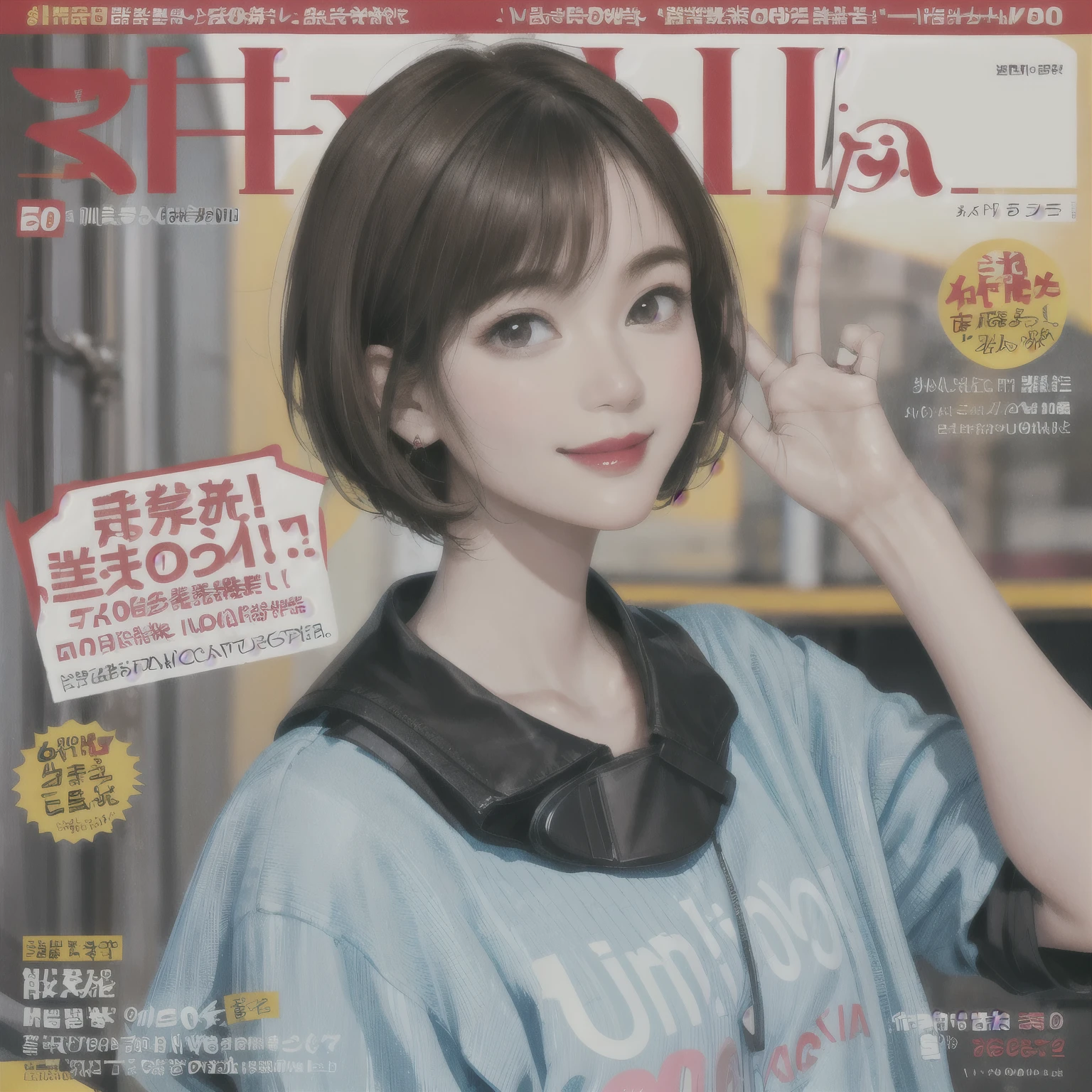 233 20-year-old female, short hair, Magazine Cover, A kind smile, lipstick