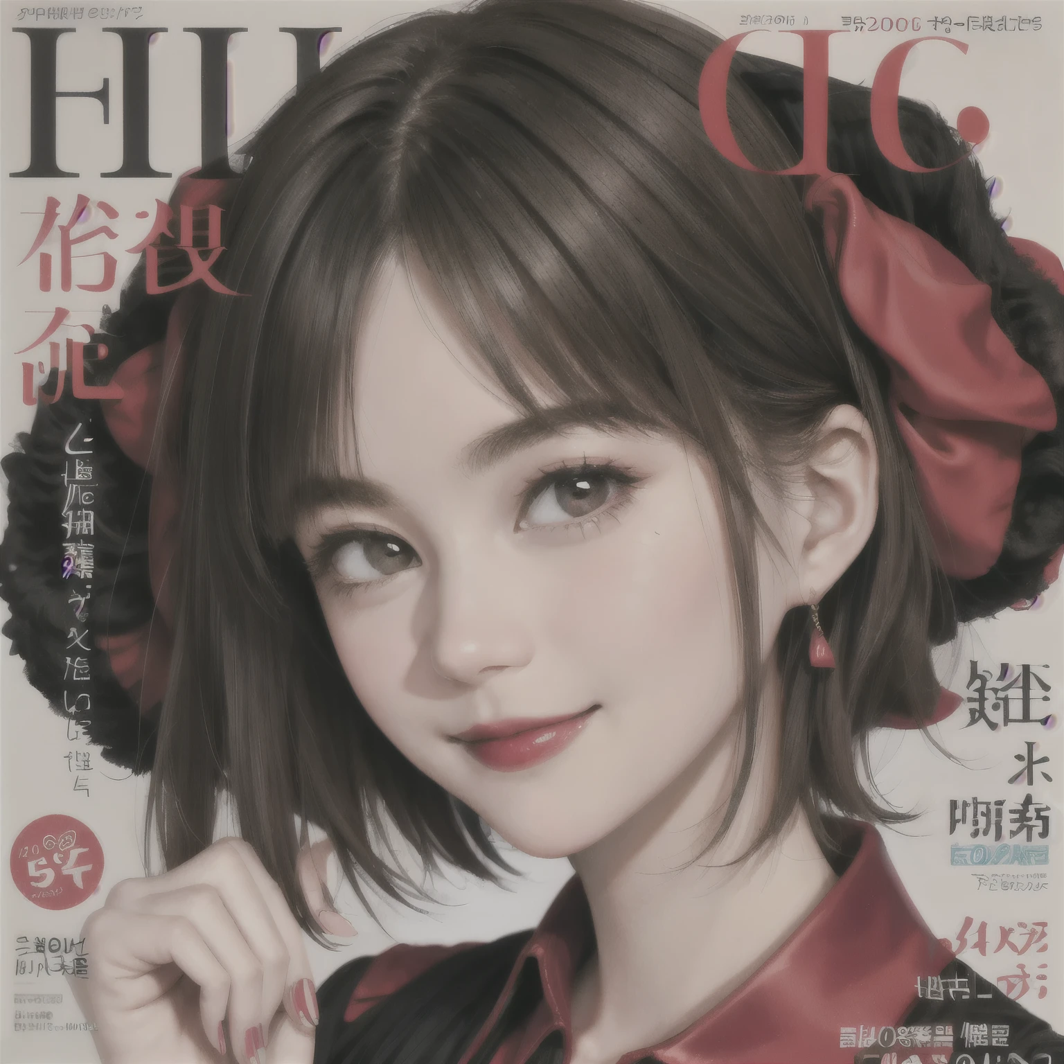 233 20-year-old female, short hair, Magazine Cover, A kind smile, lipstick