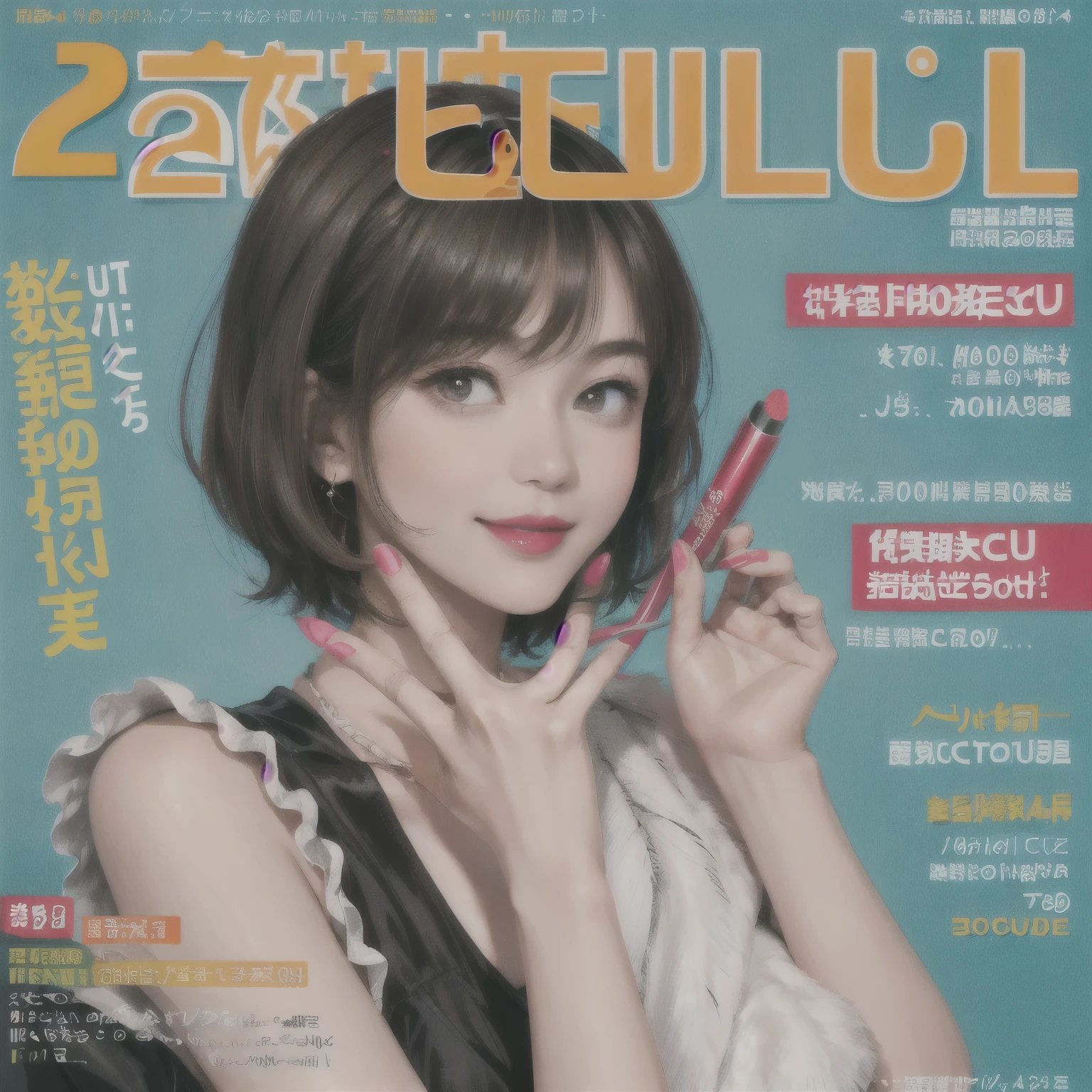 233 20-year-old female, short hair, Magazine Cover, A kind smile, lipstick