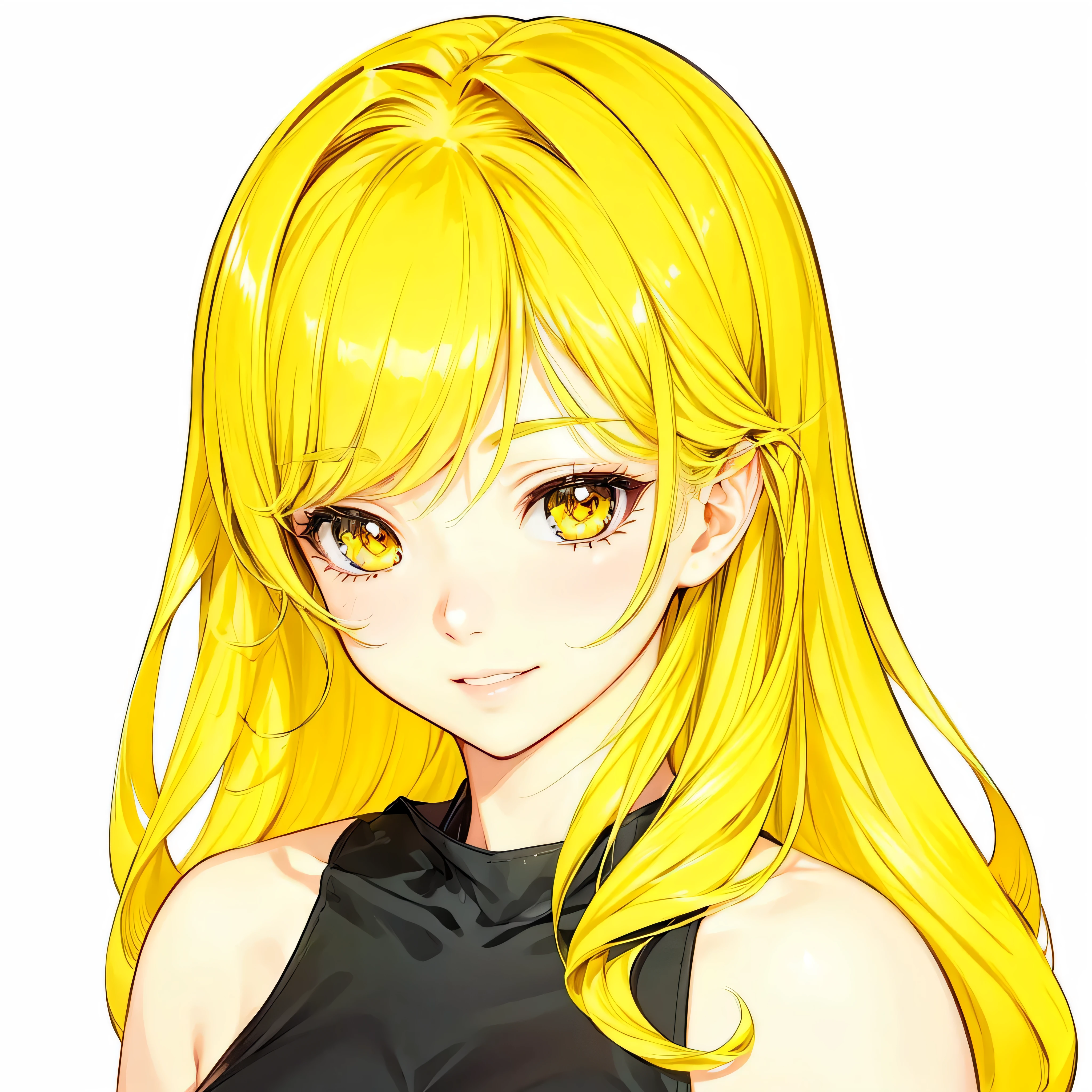 1 girl, beautiful anime girl, long blonde hair, yellow eyes, detailed and realistic facial features, soft lighting, intricate details, happy face, smiling, (best quality,4k,8k,highres,masterpiece:1.2),ultra-detailed,(realistic,photorealistic,photo-realistic:1.37),detailed face,detailed eyes,detailed lips,beautiful cheeks,soft lighting,portrait,vivid colors,bokeh