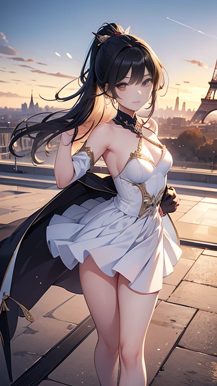 masterpiece, highest quality, One Girl, Thighs, beautiful girl, Flowers, Lots of small petals, Small waist, Large Breasts、RAWphotograph,Hands are precise、Face Light, Dynamic Lighting, Ultra-realistic, High resolution, photograph, Sharp focus, Highly detailed eyes and face,Symmetrical face、After bath、Ear piercing、Strong winds