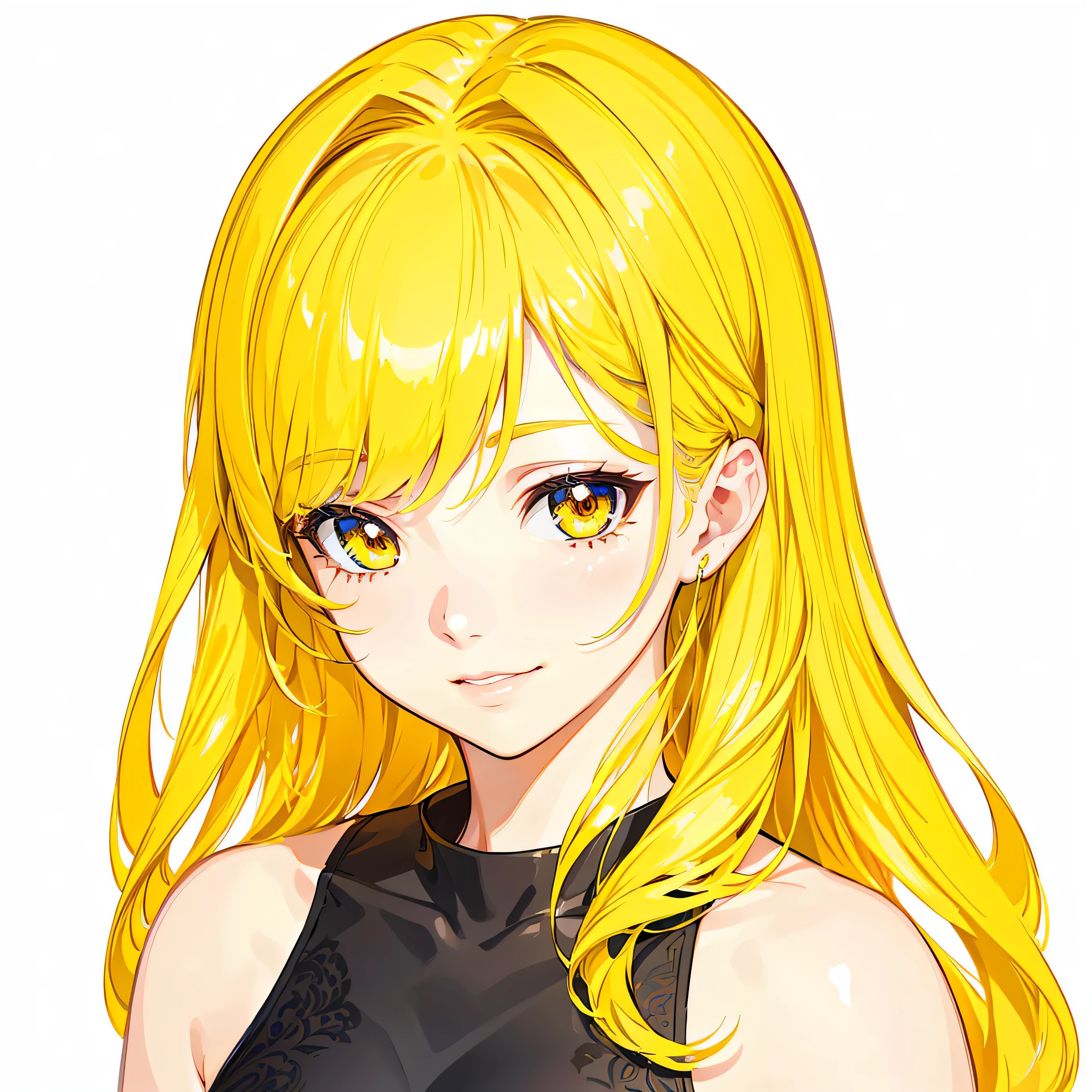 1 girl, beautiful anime girl, long blonde hair, yellow eyes, detailed and realistic facial features, soft lighting, intricate details, happy face, smiling, (best quality,4k,8k,highres,masterpiece:1.2),ultra-detailed,(realistic,photorealistic,photo-realistic:1.37),detailed face,detailed eyes,detailed lips,beautiful cheeks,soft lighting,portrait,vivid colors,bokeh