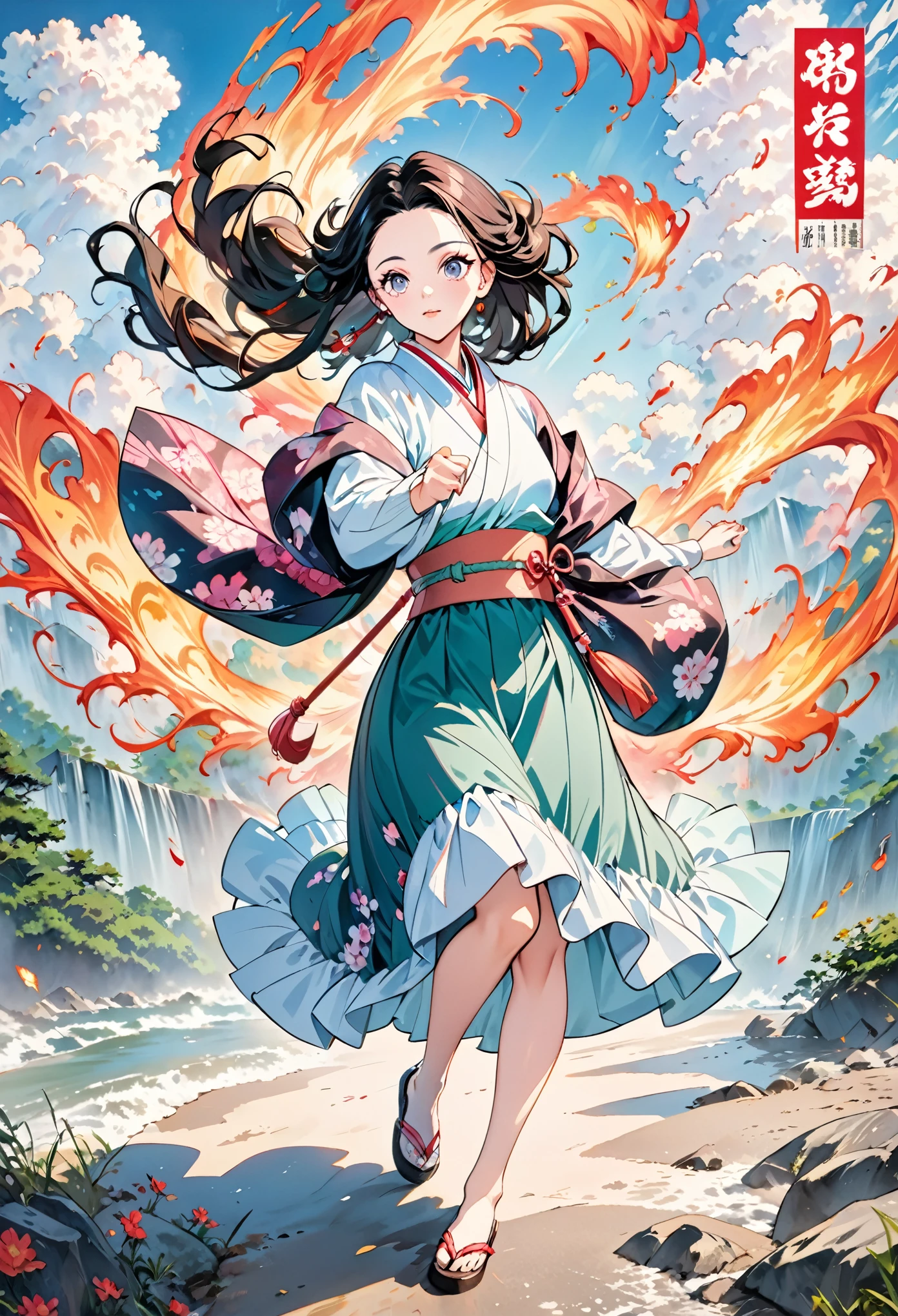 1girl,kamado nezuko,kimetsu no yaiba,
A shot with tension,(Visual impact,giving the poster a dynamic and visually striking appearance:1.2),impactful picture,(full body:1.3),
(masterpiece, best quality:1.2),offcial art,colorful,splash of color,movie perspective,advertising style,magazine cover,
