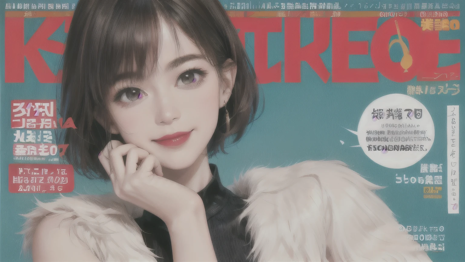 233 20-year-old female, short hair, Magazine Cover, A kind smile, lipstick