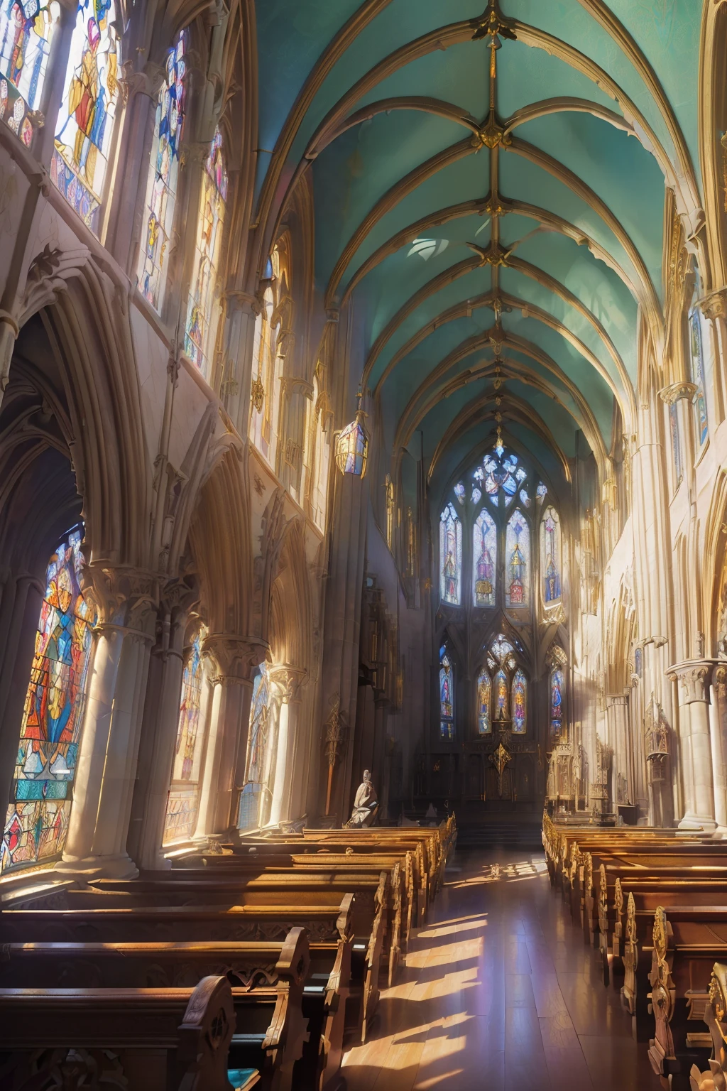 A Divine Masterpiece --s2:
(Hallowed Sanctuary: 1.2), sublime, revered, ethereal, (sacred haven: 1.37), breathtaking, awe-inspiring,
(Gothic Architecture: 1.37), (stained-glass windows: 1.4), (vaulted ceilings: 1.5), (intricate carvings: 1.4),
(vivid colors: 1.5), ( details imbued with divine grace: 1.5), (golden accents: 1.5), (warm, inviting atmosphere