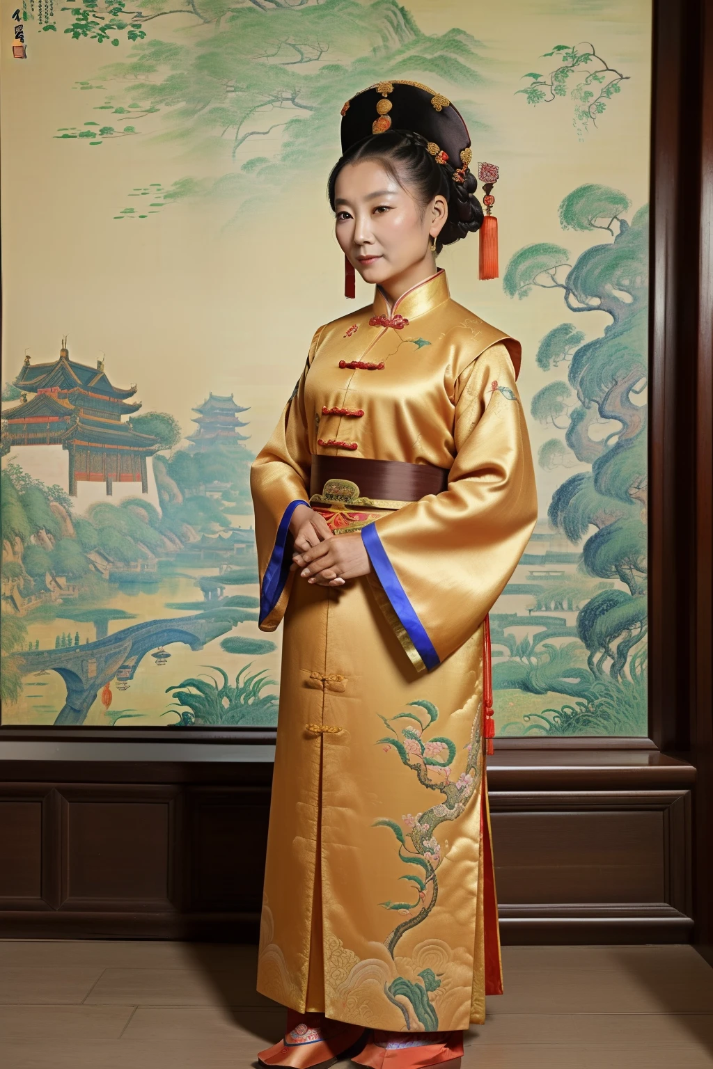 China, 1510. A ((((49-year-old)) Tan Yunxian)), in a festival, ((((chinese clothings from the 1510s)))), ((hairstyle of the 1510s)), ((colorful, Monet))