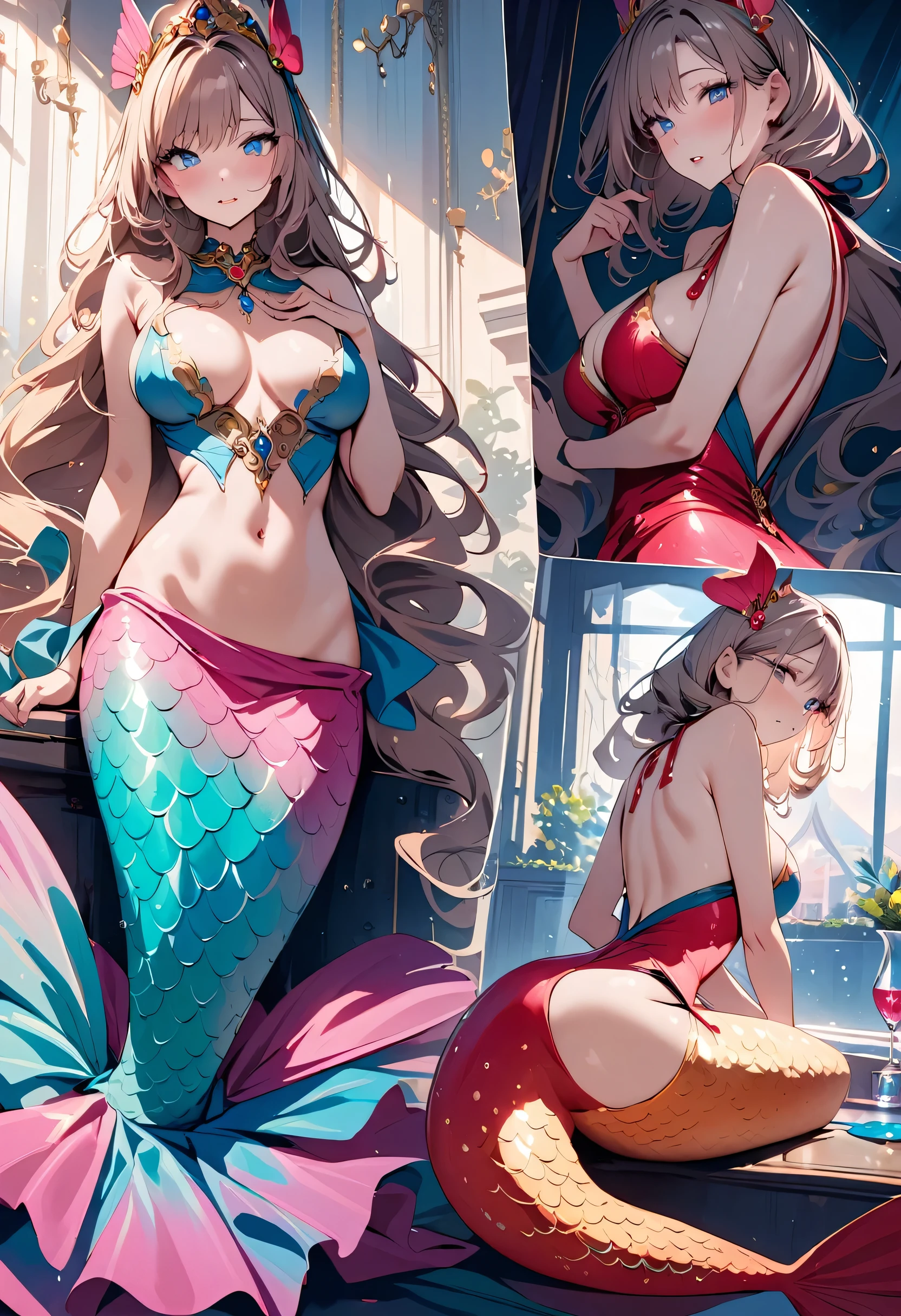 masterpiece, best quality, novel illustration, highres, 18+ mature content, sensual, intimate, emotional, passionate, romantic, sweet, endearing, innocent, pure, captivating, alluring, enticing, mysterious, enchanting, captivating, immersive, mesmerizing, dreamlike, surreal, imaginative, whimsical, artistic, avant-garde, timeless, elegant, sophisticated, chic, refined, unique, original, mesmerizing,((Mermaid Princess:1.3))