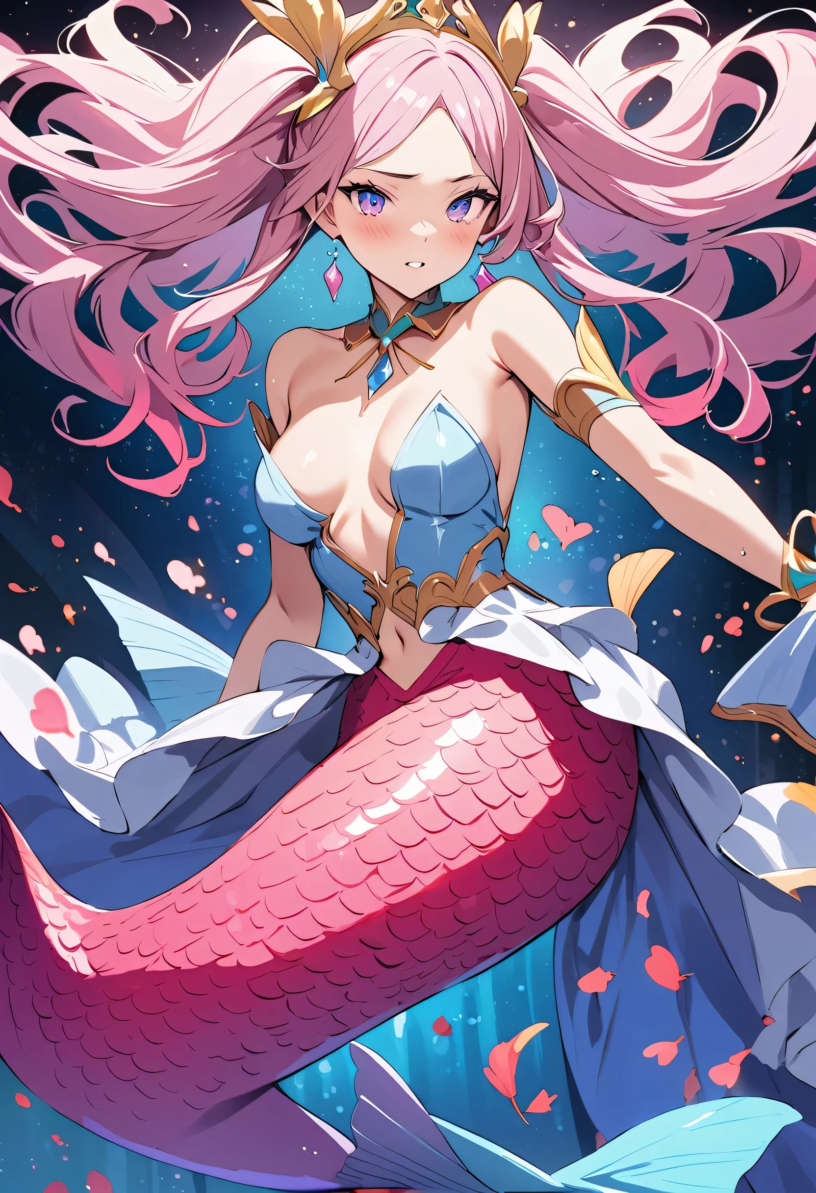 masterpiece, best quality, novel illustration, highres, 18+ mature content, sensual, intimate, emotional, passionate, romantic, sweet, endearing, innocent, pure, captivating, alluring, enticing, mysterious, enchanting, captivating, immersive, mesmerizing, dreamlike, surreal, imaginative, whimsical, artistic, avant-garde, timeless, elegant, sophisticated, chic, refined, unique, original, mesmerizing,((Mermaid Princess:1.3))