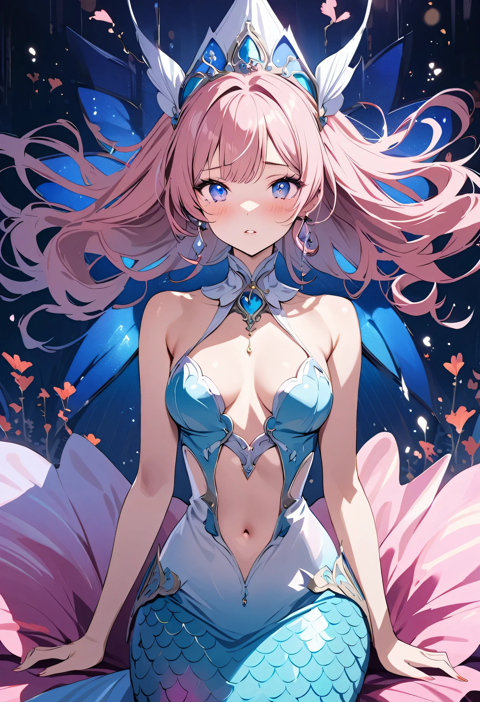 masterpiece, best quality, novel illustration, highres, 18+ mature content, sensual, intimate, emotional, passionate, romantic, sweet, endearing, innocent, pure, captivating, alluring, enticing, mysterious, enchanting, captivating, immersive, mesmerizing, dreamlike, surreal, imaginative, whimsical, artistic, avant-garde, timeless, elegant, sophisticated, chic, refined, unique, original, mesmerizing,((Mermaid Princess:1.3)),Beautiful tears