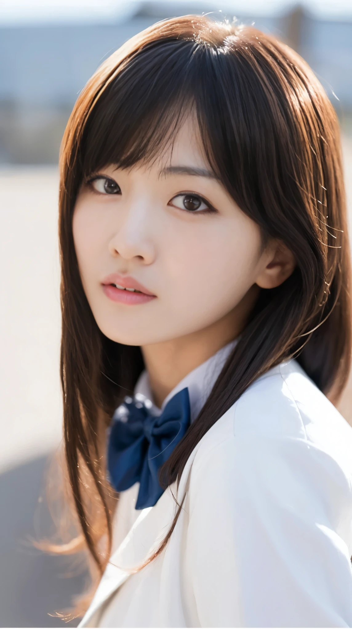 There is a woman with long hair wearing a white jacket and a bow tie., Korean Girls, Realistic young anime girl, Chinese Girl, Real life anime girls, Long Hair Anime Girl, Shirahime cut hairstyle, Cute natural anime face, Realistic Anime 3D Style, Beautiful Anime Girls, With a cute - lovely - face, Beautiful anime portraits, Beautiful Korean Women