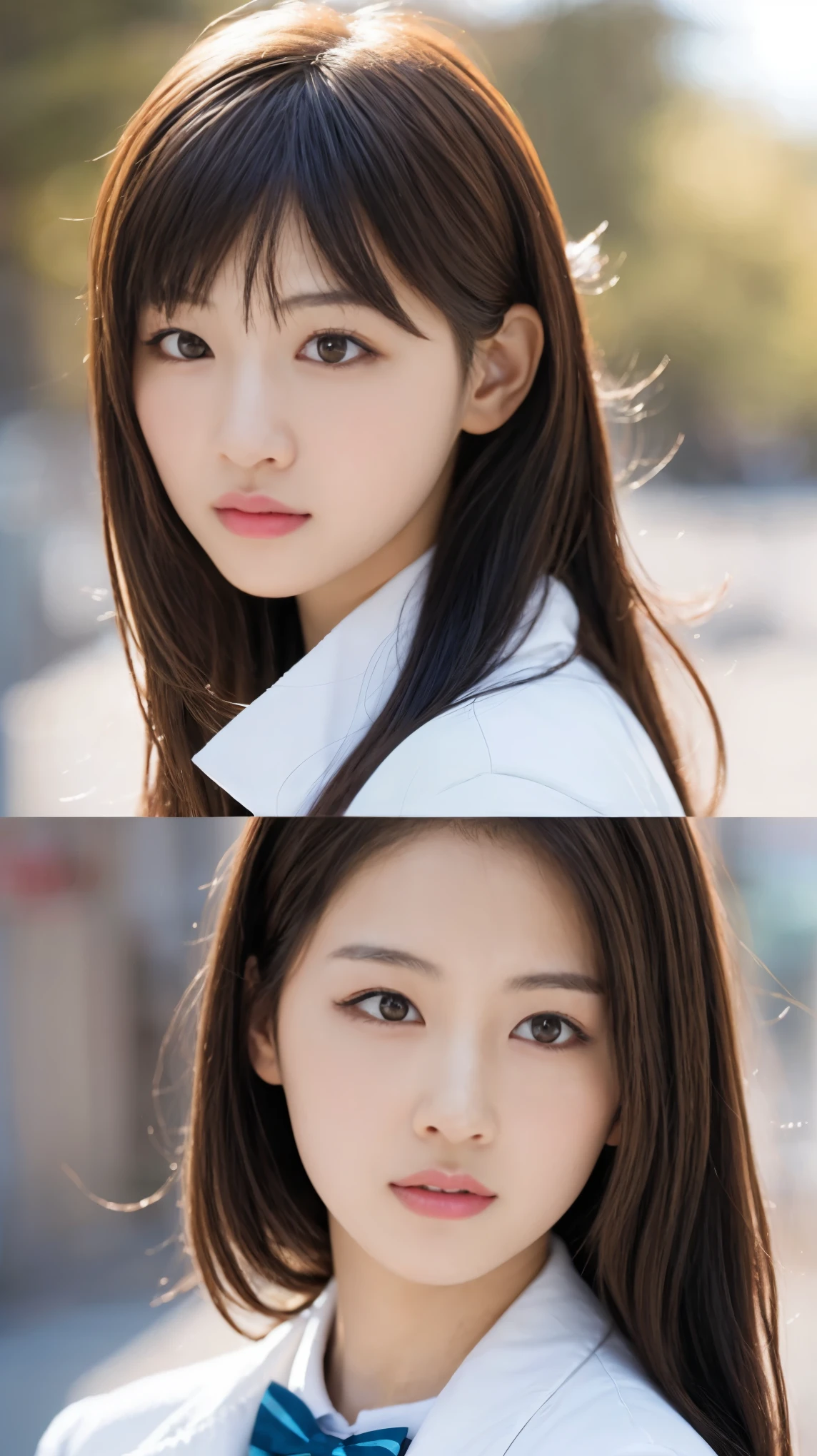 There is a woman with long hair wearing a white jacket and a bow tie., Korean Girls, Realistic young anime girl, Chinese Girl, Real life anime girls, Long Hair Anime Girl, Shirahime cut hairstyle, Cute natural anime face, Realistic Anime 3D Style, Beautiful Anime Girls, With a cute - lovely - face, Beautiful anime portraits, Beautiful Korean Women