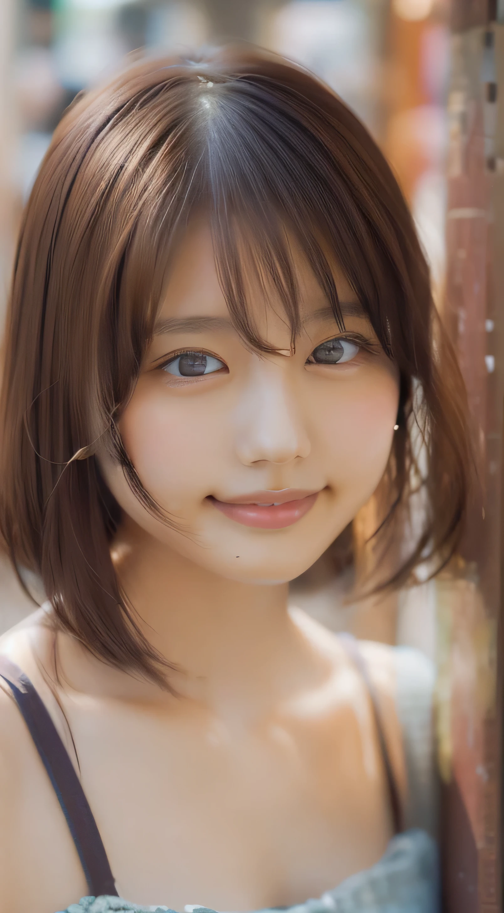 masterpiece, One beautiful girl, detailed, Swollen eyes, highest quality, 超A high resolution, (reality: 1.4), Original photo, One girl, Light, Laughter, Japanese, Asian Beauty, Proper, Very very beautiful, Young Face, Beautiful skins, thin, Simple Background, (Ultra-realistic), (Awareness-raising), (High resolution), (8k), (Very detailed), (The best Awareness-raisingns), (Beautiful and detailed eyes), (Super detailed), (wallpaper), (Detailed face), Looking at the audience, Detailed, Detailed face、Deep Shadow、Inconspicuous、Pure Erotic Face Ace_v1、smile、46 point diagonal bangs、(Look straight ahead)、Dress neatly、Black eye color、Tank top