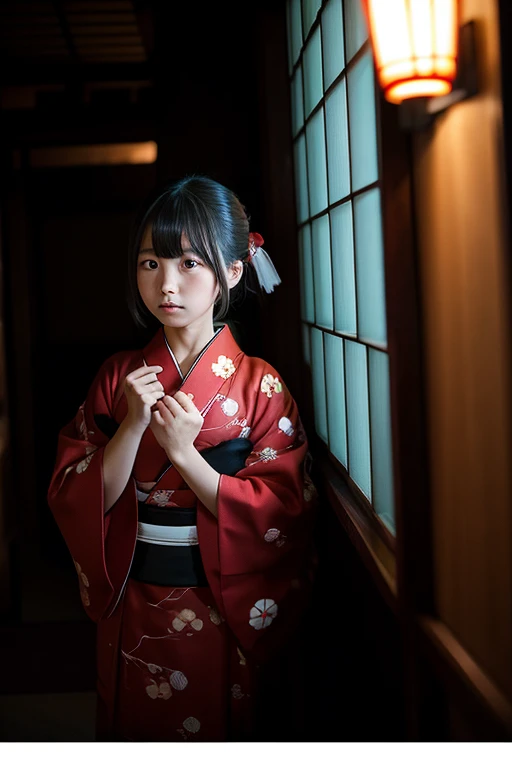 Zashiki Warashi、girl、Japanese Yokai、Pitch-dark room、scared