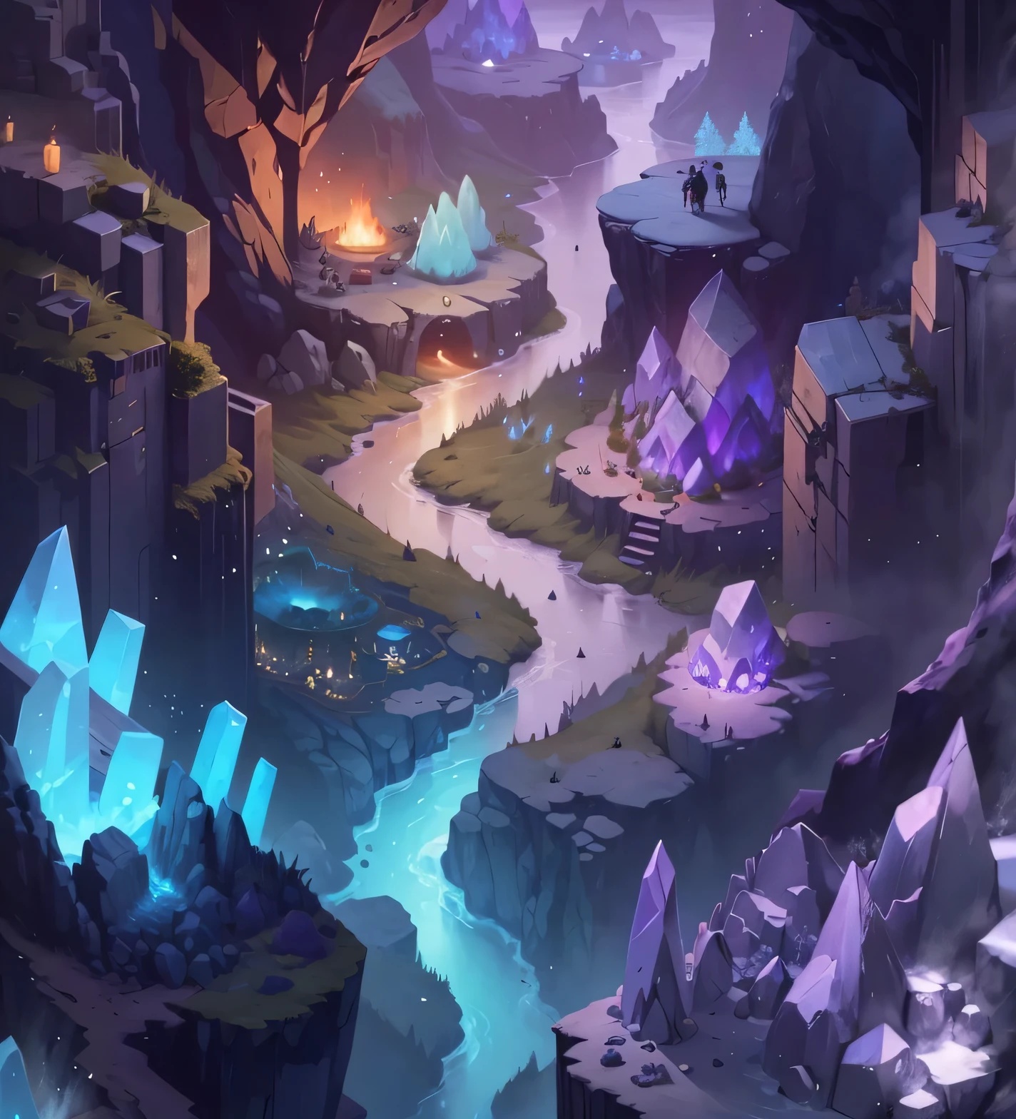 The overall picture is pure,Clean picture,Scene inside the Crystal Cave,Vertical Image,Cartoon,Isometric 2D Game Art, masterpiece, Super detailed good quality