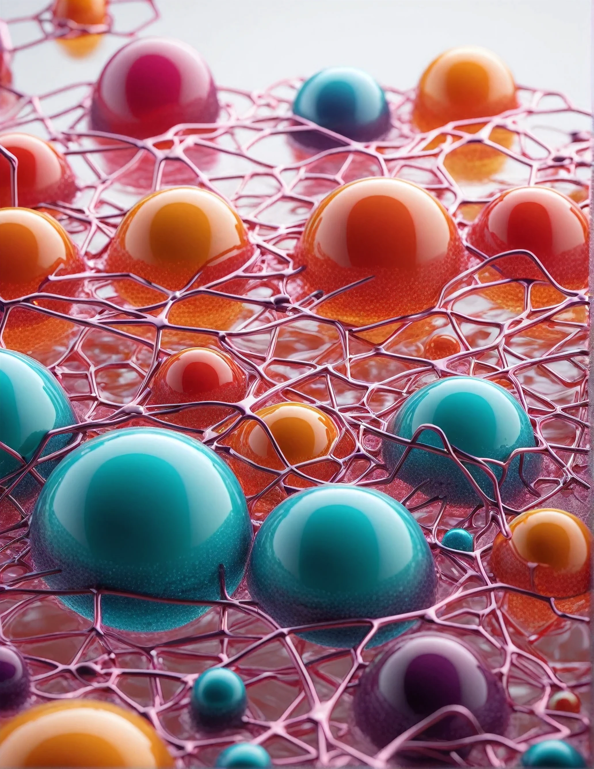 Abstract, illustratic ,48k ,colour: rgbs, high quality high resolution , high details, realistic lighting, cinematic filters,"Create an abstract illustration featuring a liquid cell wireframe of a sugar. The design should incorporate fluid, organic shapes to represent the liquid nature, combined with a geometric wireframe structure to suggest the cellular composition. Use vibrant shades of cake and subtle gradients to highlight the sugary essence, and ensure the overall piece is dynamic and visually engaging."