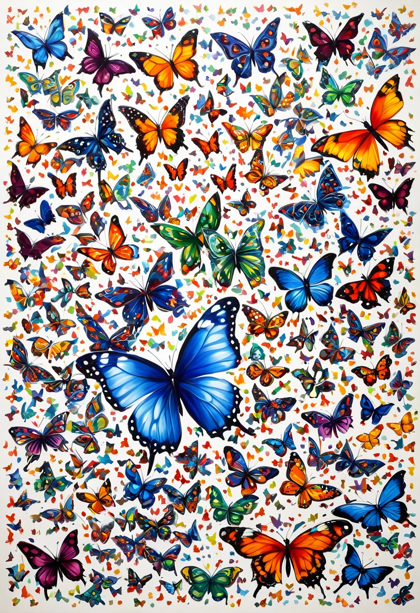 Making beautiful many butterfly painting potrate