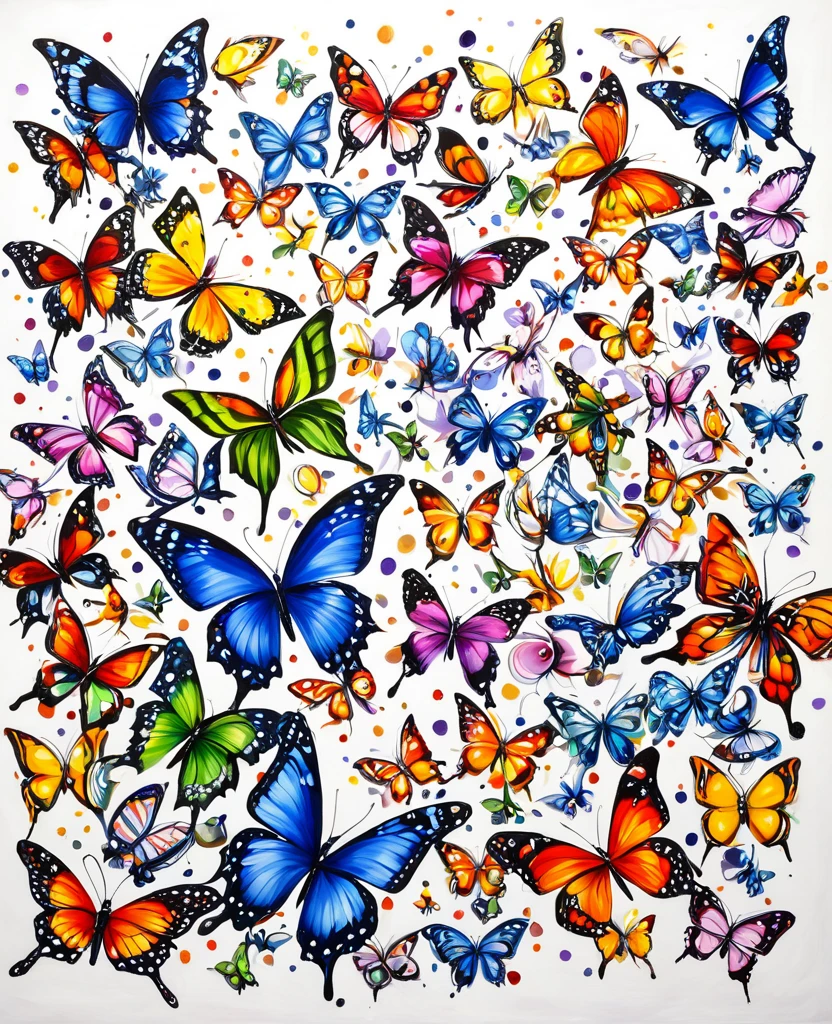 Making beautiful many butterfly painting potrate