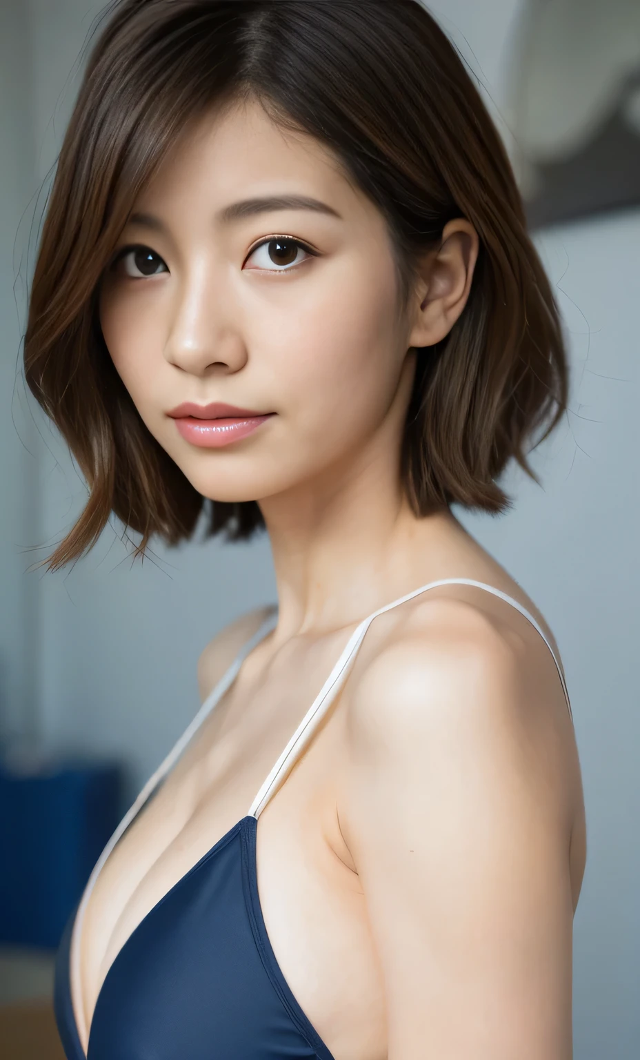 ((highest quality、8k、masterpiece:1.3))、Photorealistic, Sharp focus, high resolution, High resolution, Portraiture, alone, Japanese, Middle-aged women, Beauty, Esbian all over、47 years old, short hair short cut hairstyle, Wrinkles around the eyes, Pool side、Beautiful blue sky、Sexy appearance,((Size smallSwimsuit、Swimsuit))、highest quality, RAW Photos, Realistic, face, Incredibly beautiful girl, cute, length Hair,ponytail,Glasses,Written boundary depth, High resolution, Super detailed, detailed, Very detaileded, extremely detaileded eye and face, Sharp pupils, Realistic students, Sharp focus, Cinema Lighting, Japanese, Short Woman, Physical build, Short arms, length, Narrow eyes, Fleeting atmosphere, 47 years old, Brown bob hair, ((thin lips)), White top and bottom underwear, masterpiece, highest quality, Detailed skin, Detailed face, fine grain, 8k, Excellent anatomy, Upper body portrait,flat breasts, small breasts, small,( small bust: 1.2), small bust, (slim, small, flat, small), thin, Delicate and sexy collarbone, One Girl, (Beautiful mature woman, Delicate girl:1.3), (47 years old:1.3),(Spread your legs:1.3),
break, (One piece swimsuit, Size smallSwimsuit:1.2),
break, (Pool:1.3),
break, Very beautiful eyes, (Symmetrical eyes:1.3),
break, , Brown eyes, Parted bangs, Brown Hair, (Upper teeth, The best smile:0.2),
break, (Eyes and face detail:1.0),
break, (masterpiece, highest quality, Super detailed, Detailed face, 8k)
