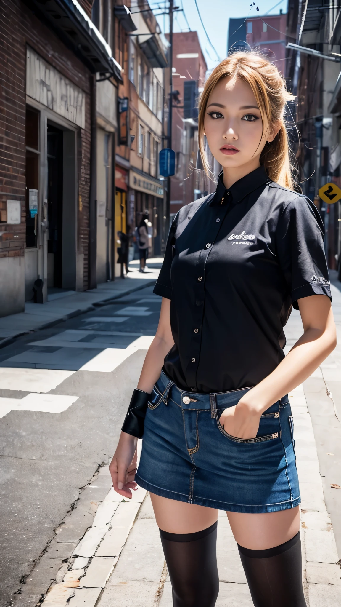 (Highly detailed CG Unity 8k wallpaper),(masterpiece), (highest quality), (Super detailed), (Best illustrations),(Best Shadow), Cowboy Shot, (Sharp eyeliner, eye shadow, Fine grain:1.1), (Urban Background:1.2), ,break , mod3 (Girls' Frontline), ,