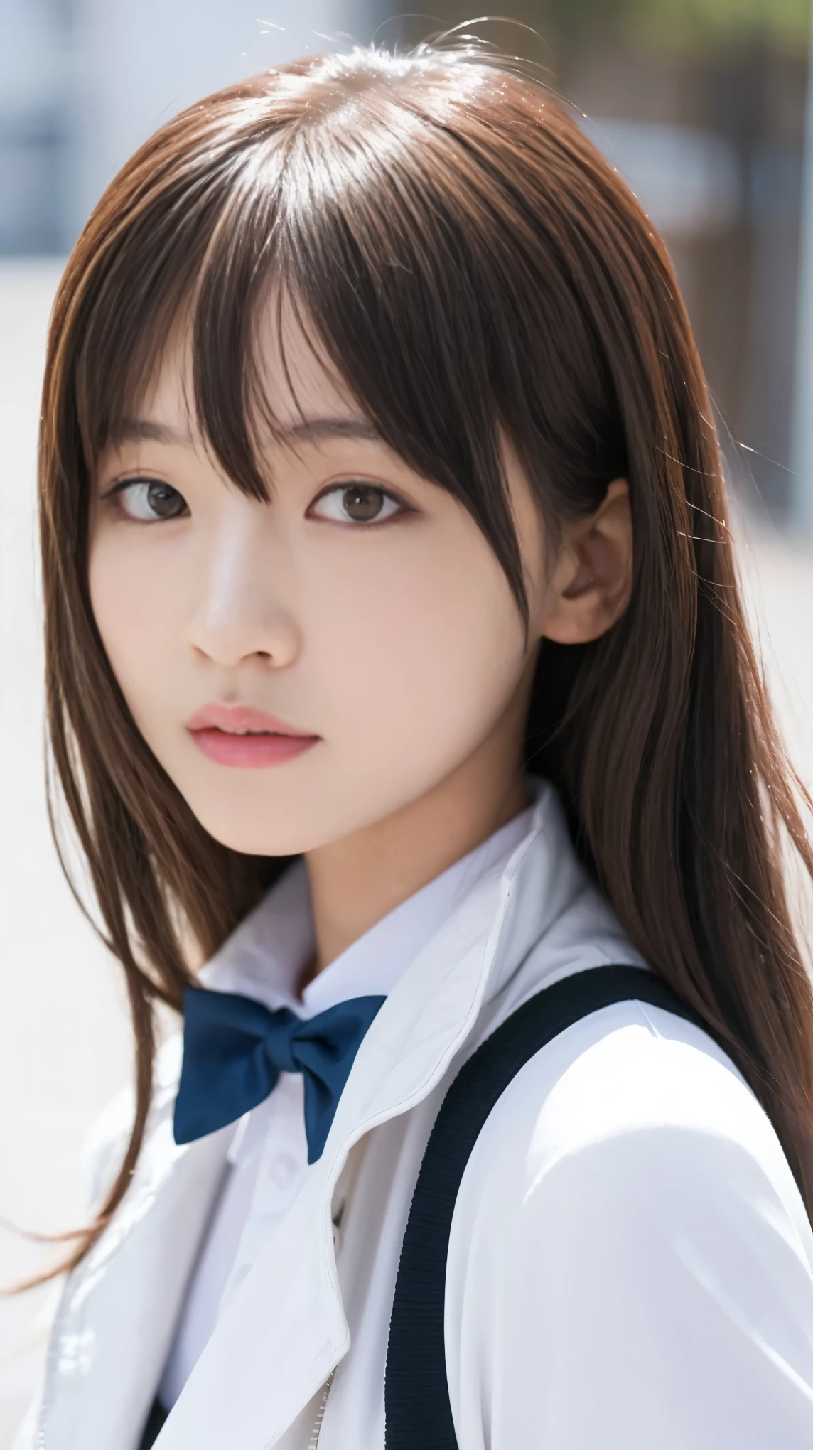 There is a woman with long hair wearing a white jacket and a bow tie., Korean Girls, Realistic young anime girl, Chinese Girl, Real life anime girls, Long Hair Anime Girl, Shirahime cut hairstyle, Cute natural anime face, Realistic Anime 3D Style, Beautiful Anime Girls, With a cute - lovely - face, Beautiful anime portraits, Beautiful Korean Women