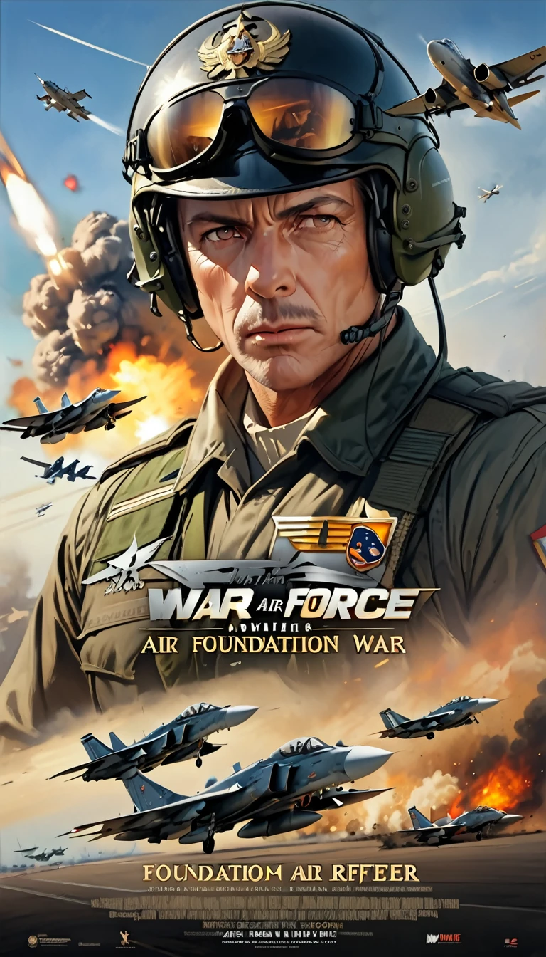 Realistic,Proper attire,(Fighter Action War Movie Poster),(Foundation Movie Reference: 1.8),Realistic,Air Force General&#39;s Uniform,(Realistic Face Resolution),Movie Poses,Adult,skinny,small,Long Hair Dark Blonde 1 Woman,Serious face,SF,Science fiction,Various supporting characters