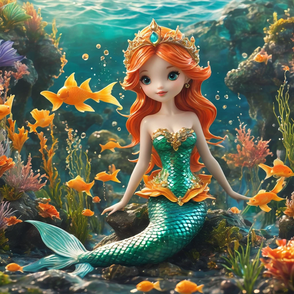 best quality, very good, 16K, ridiculous, Extremely detailed, Lovely(((Mermaid Princess:1.3))),Made of translucent boiling lava, Background grassland((A masterpiece full of fantasy elements))), ((best quality)), ((Intricate details))(8k)