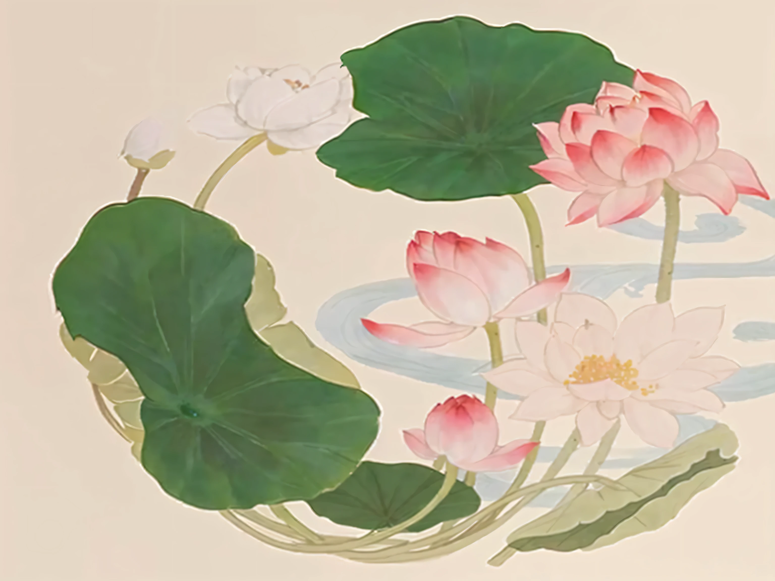 There is a painting of lotus flowers and lotus leaves in the pond, author:Morning Light Running Script, author:Maruyama Daikyo, author:We invite you, author:Central Plains Nantian Fang, author:Masamitsu Ohta, author:Kiyokata Kagi, author:Katsukawa Toshihide,8K
