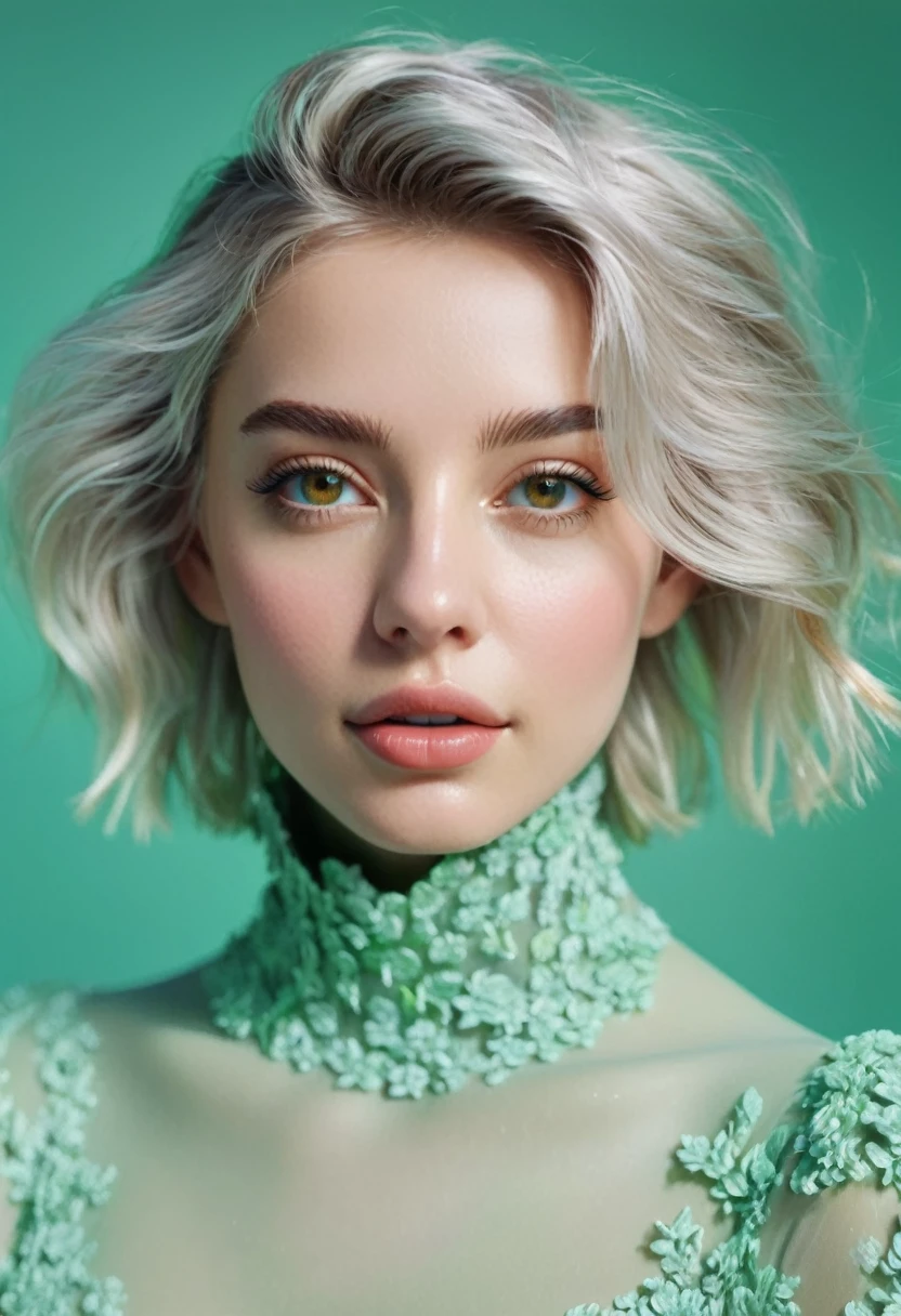 beautiful detailed girl in a utopian landscape, fish flying in the air, serene pond, lush greenery, sunny day, detailed face, beautiful eyes, small smile, elegant pose, photorealistic, 8k, highly detailed, masterpiece, digital painting