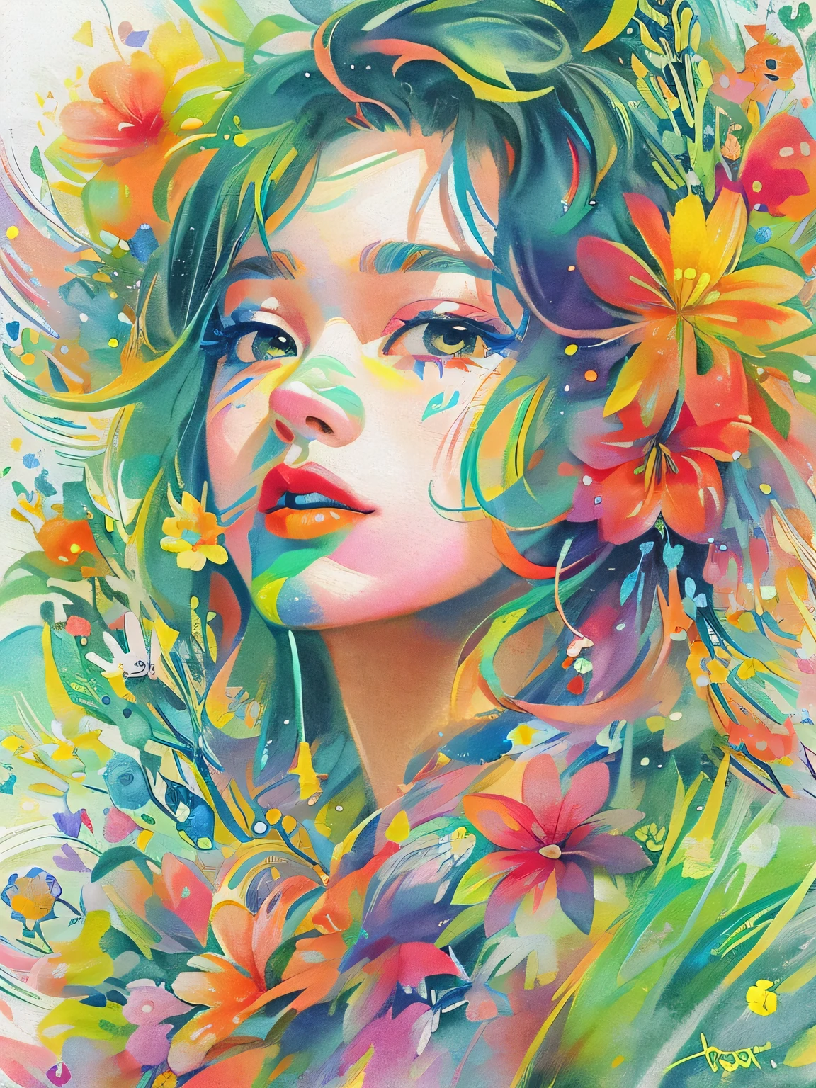 Mai Yoneyama style、(((stylish fashion))), 8K Quality、Intense watercolor, Detailed watercolor art, Watercolor splash, Surreal, avant-garde pop art, Beautiful and expressive paintings, Beautiful artwork illustration, Very colorful tones, wonderful, Cool beauty, highest quality、Official Art, Vector art, Stylish design, (((The most beautiful girl))), (((highest quality))), HDR, ((detailed)), (((Doodle Art)), ((masterpiece)), ((Super detailed)), (((Colorful flowers))),(((Stylish))), Lips in Love