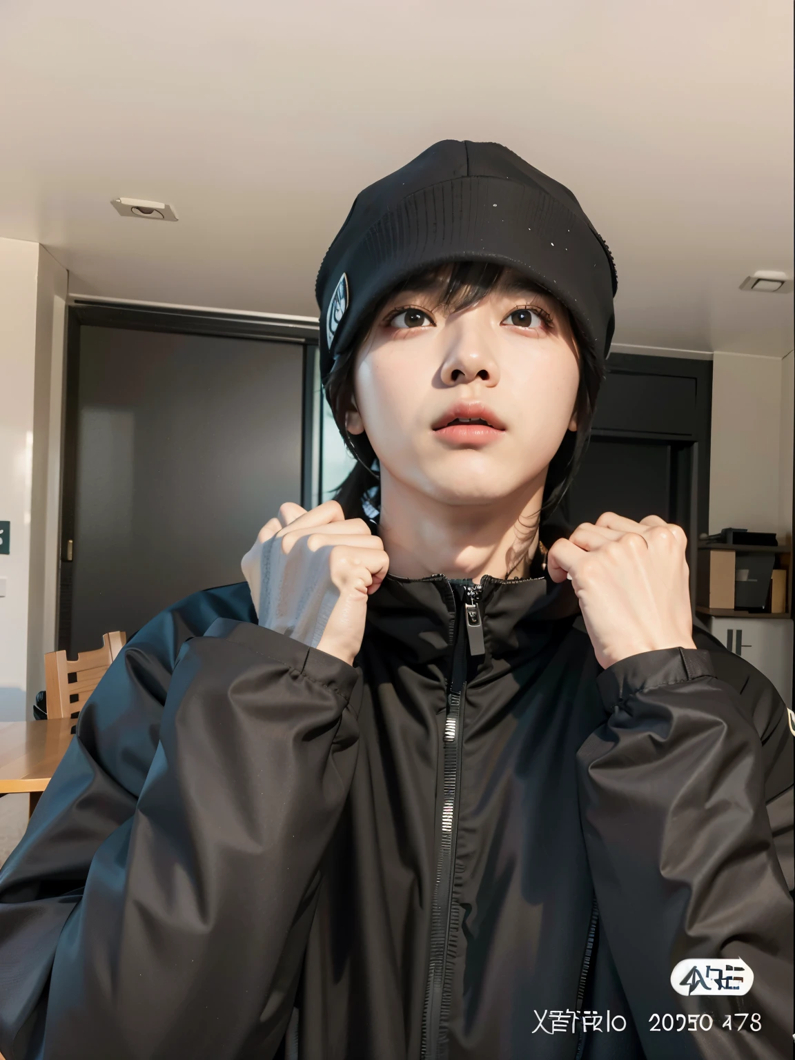 There is a man wearing a black jacket and hat, Doyoung Kim, jungkook, Hyuntae, smart ulzzang, Kai Xukun, Taken in the early 2020s, Taejin Kim, Junhyung Hong, Profile picture, handsome japanese devil boy, 1. 7-year-old boy with thin face, Jinyoung Shin